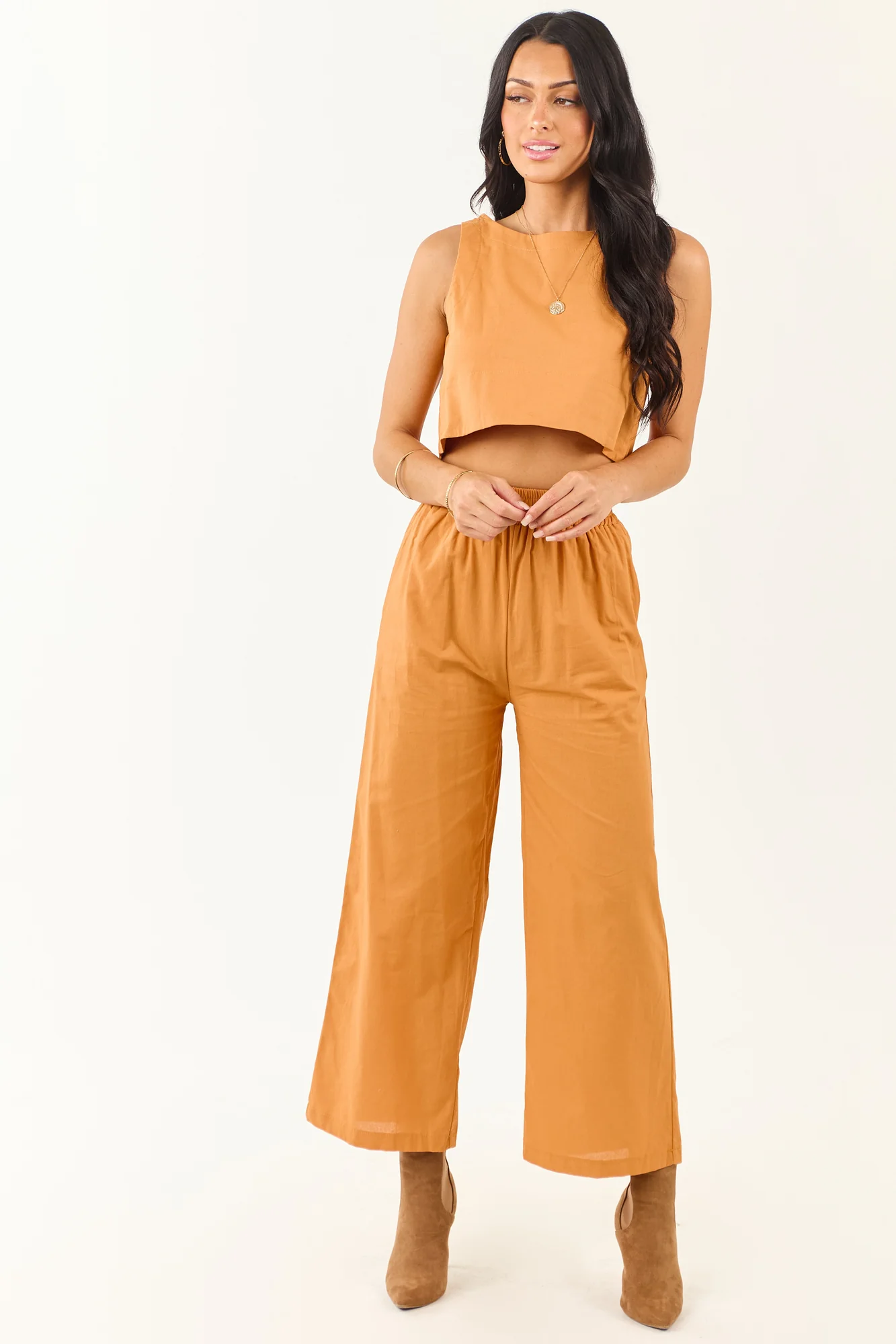 Sunny Day Smocked Waist Wide Leg Pants Set