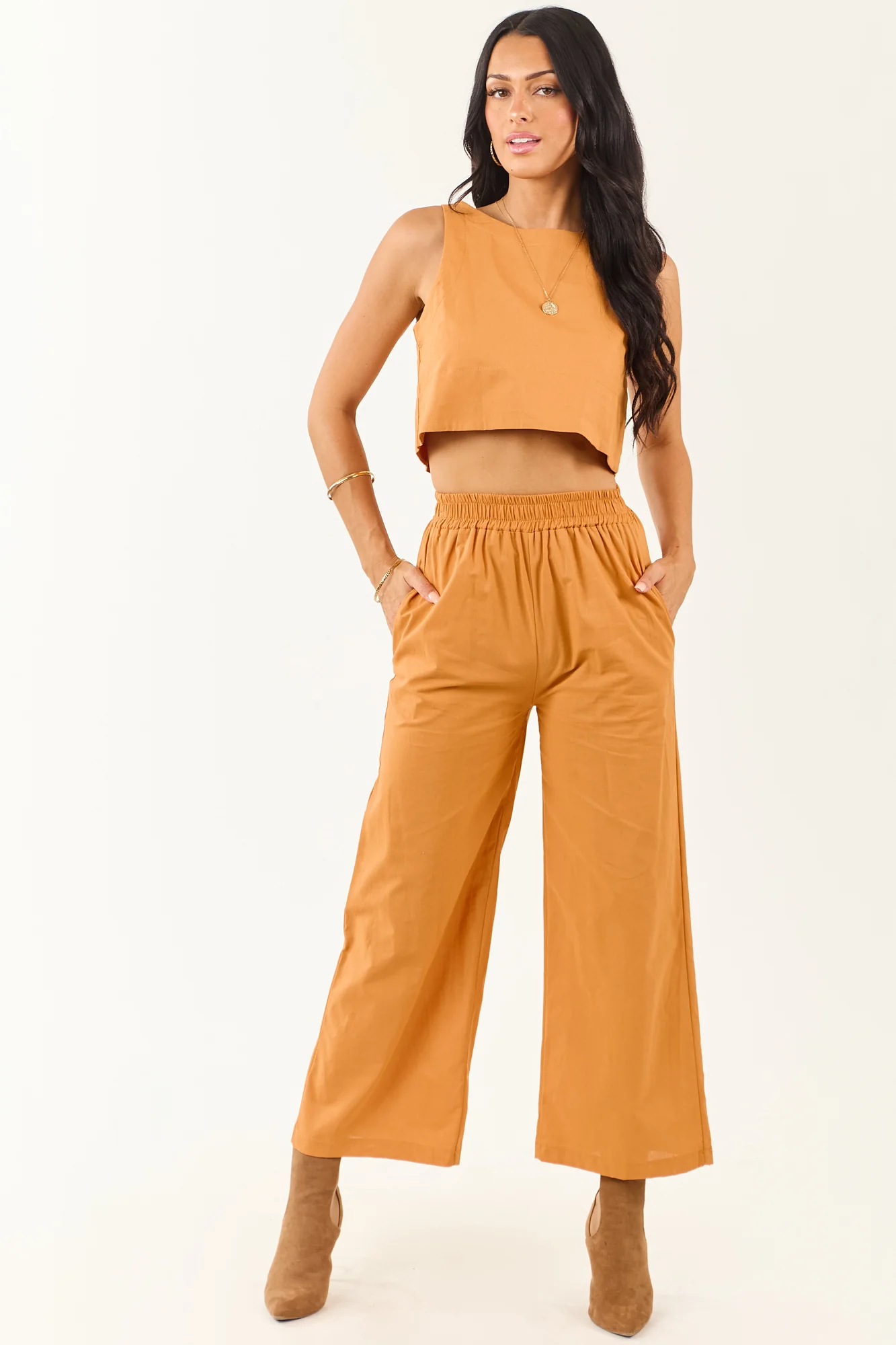 Sunny Day Smocked Waist Wide Leg Pants Set