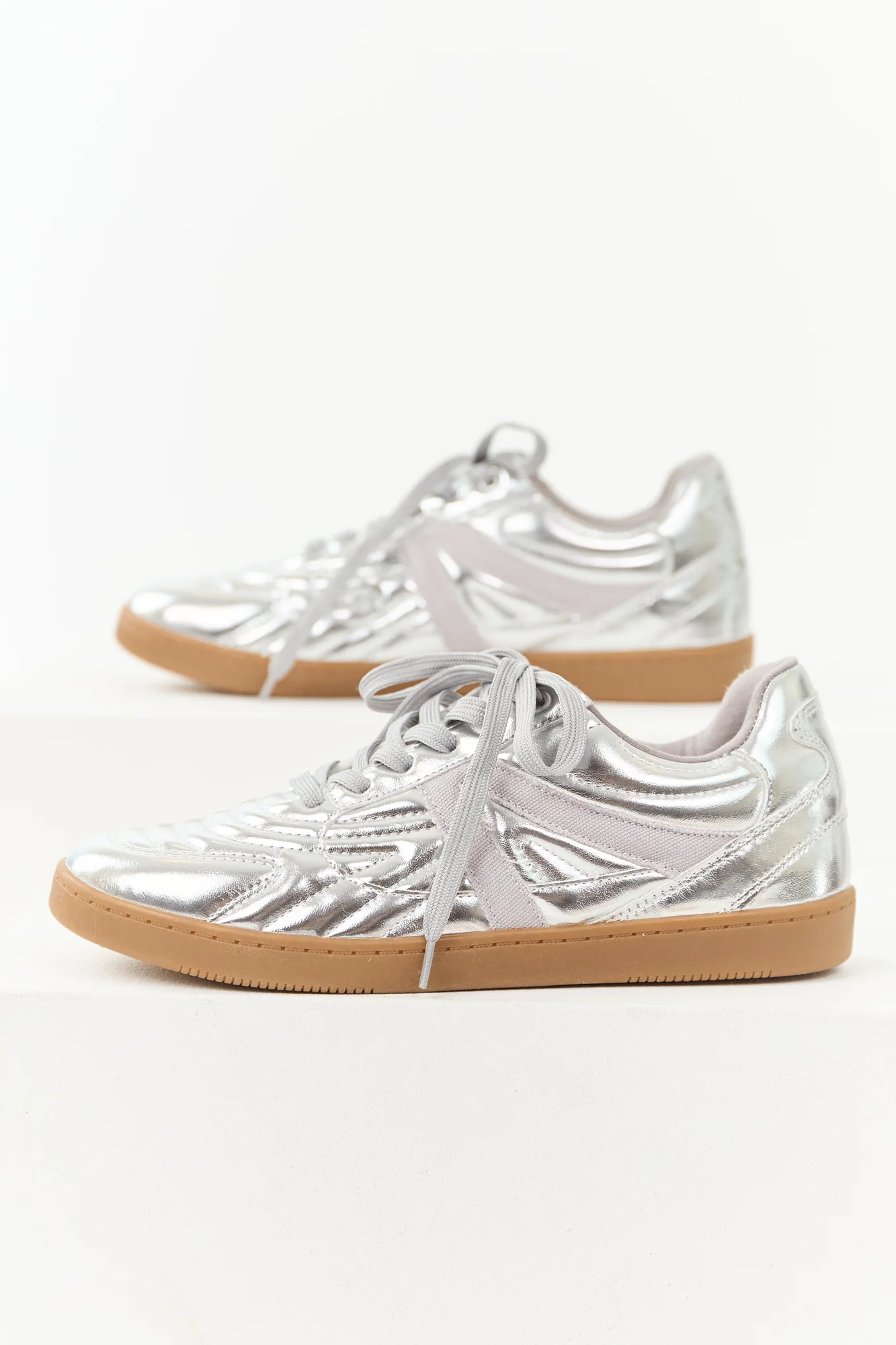 Comfortable Silver Faux Leather Low Top Sneakers