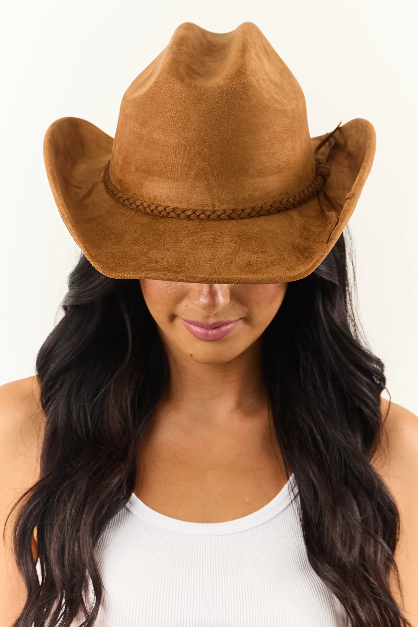 Brown Faux Suede Western Style Hat