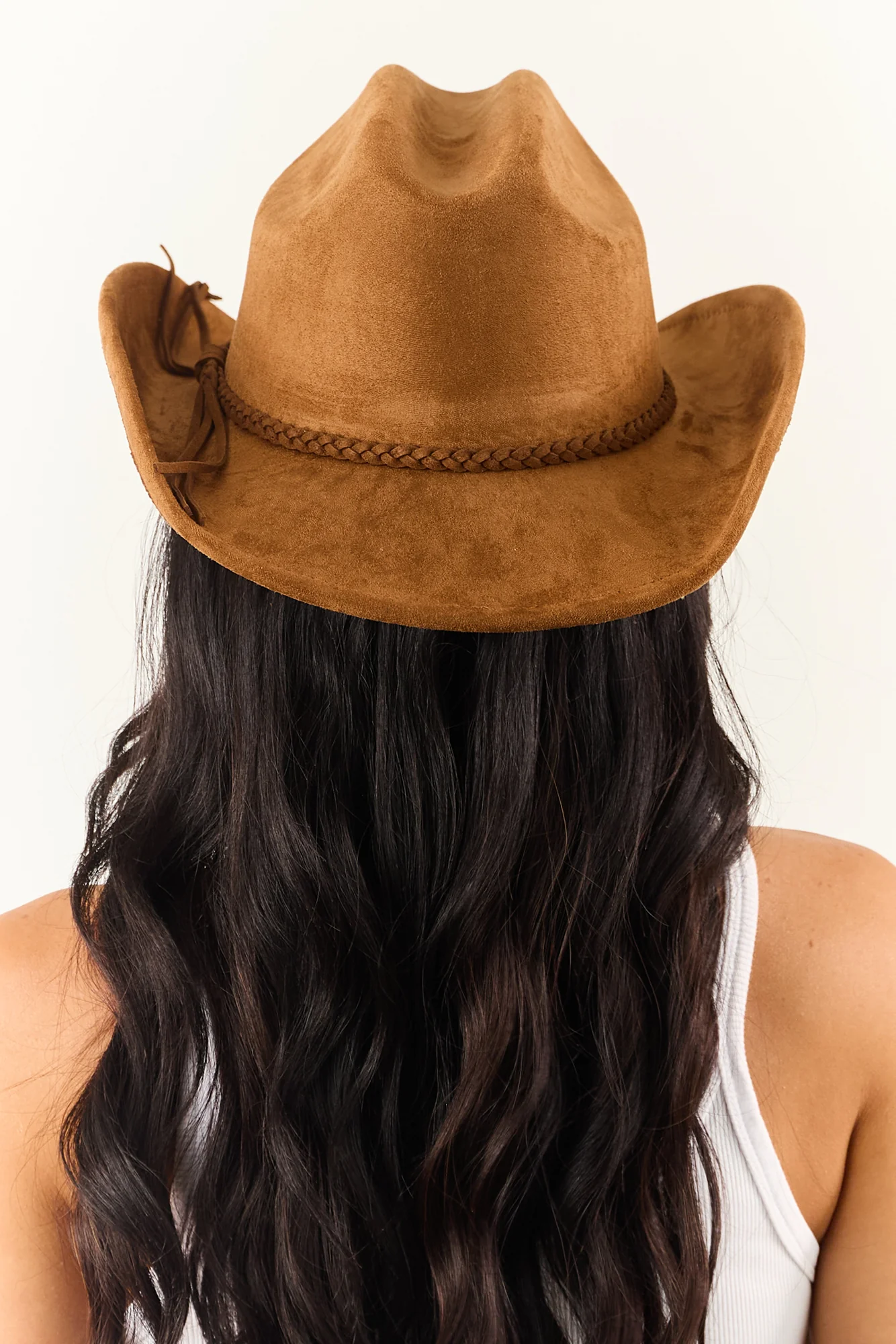 Brown Faux Suede Western Style Hat