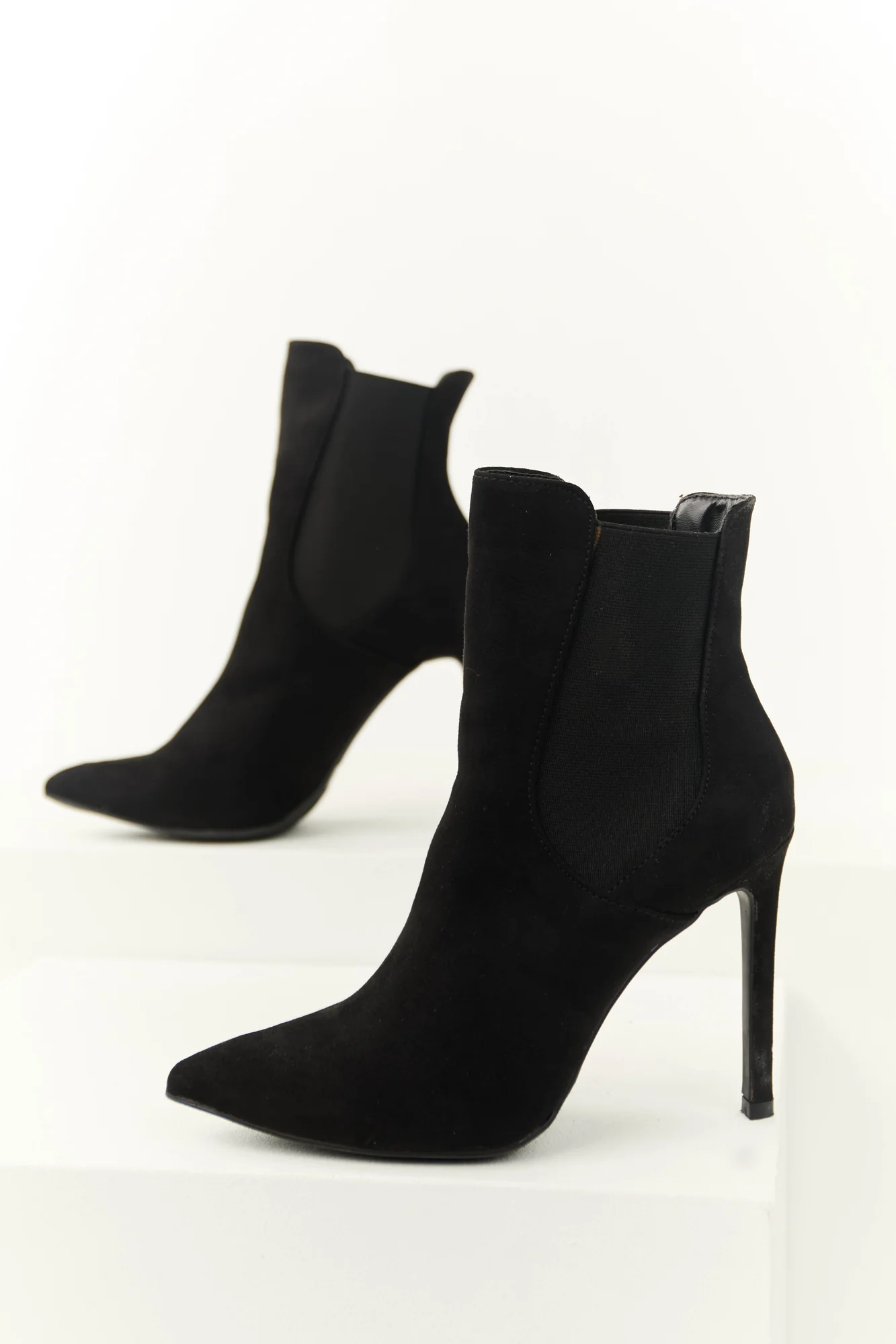 Black Elastic Stiletto Booties - Womens Pointed Toe Heeled Boots