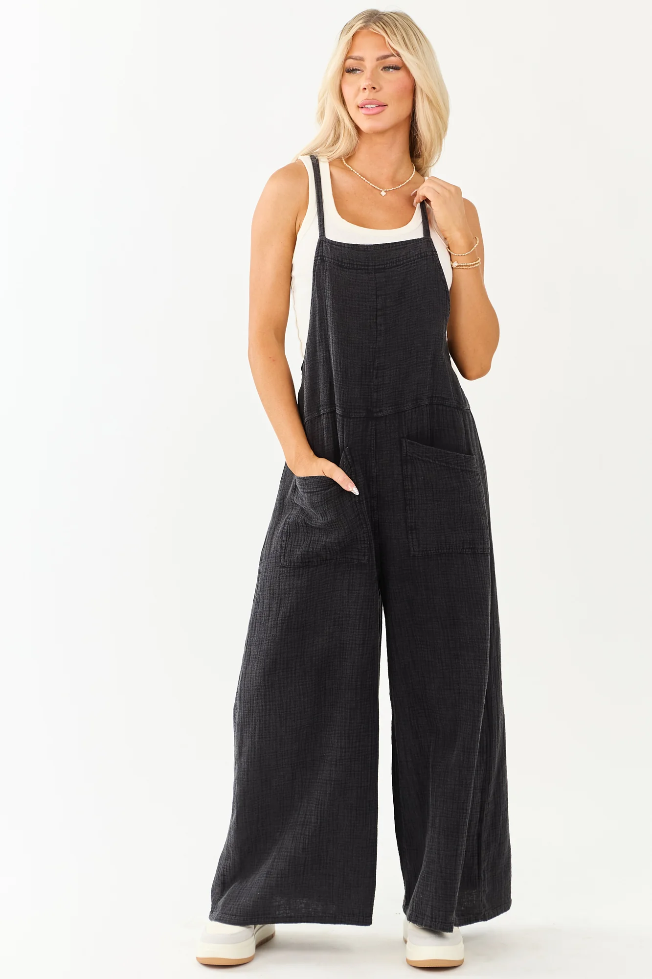 Black Cotton Wide Leg Jumpsuit