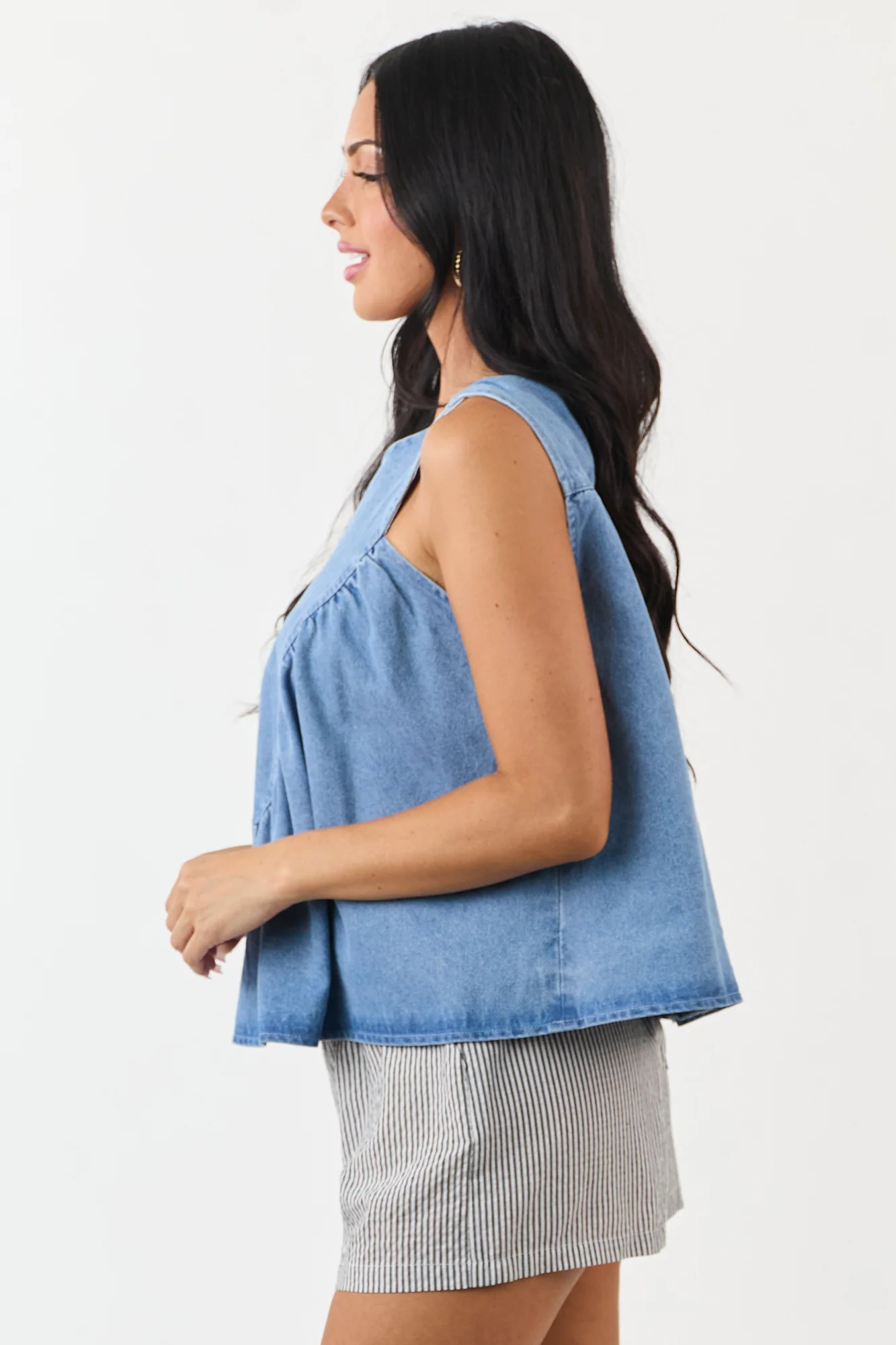 Casual Denim Tent Style Tank Top in Light Wash