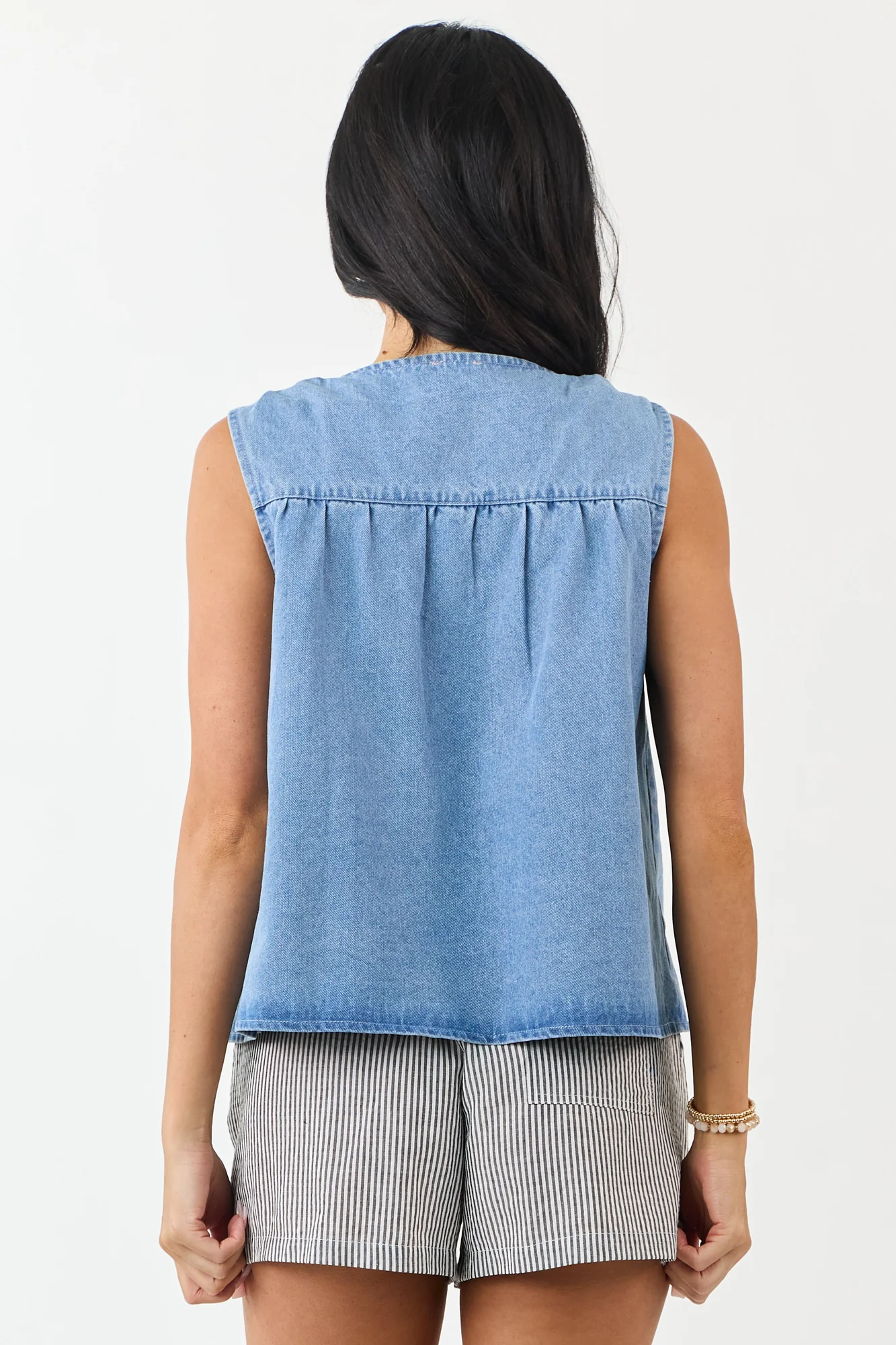 Casual Denim Tent Style Tank Top in Light Wash