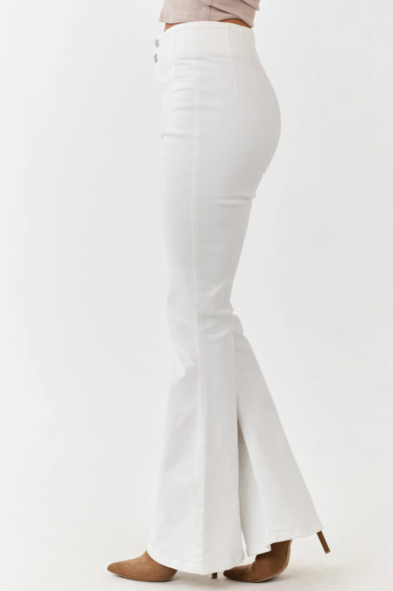 High Rise White Stretchy Denim Flare Jeans