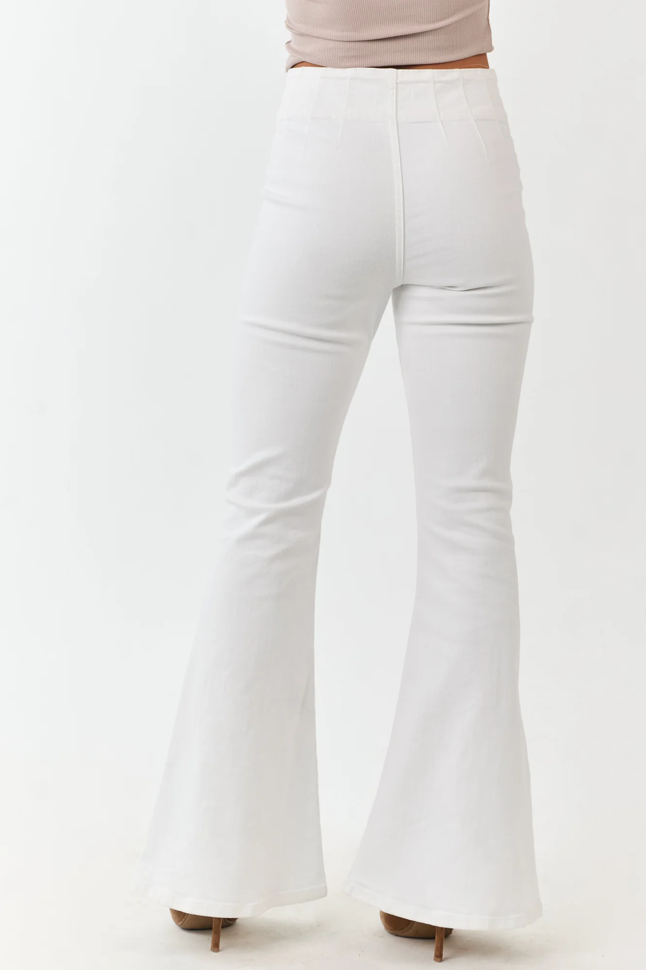 High Rise White Stretchy Denim Flare Jeans