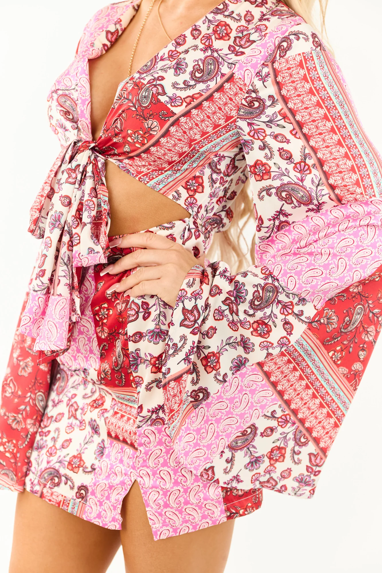 Candy Apple Red Satin Tie-Front Mini Dress