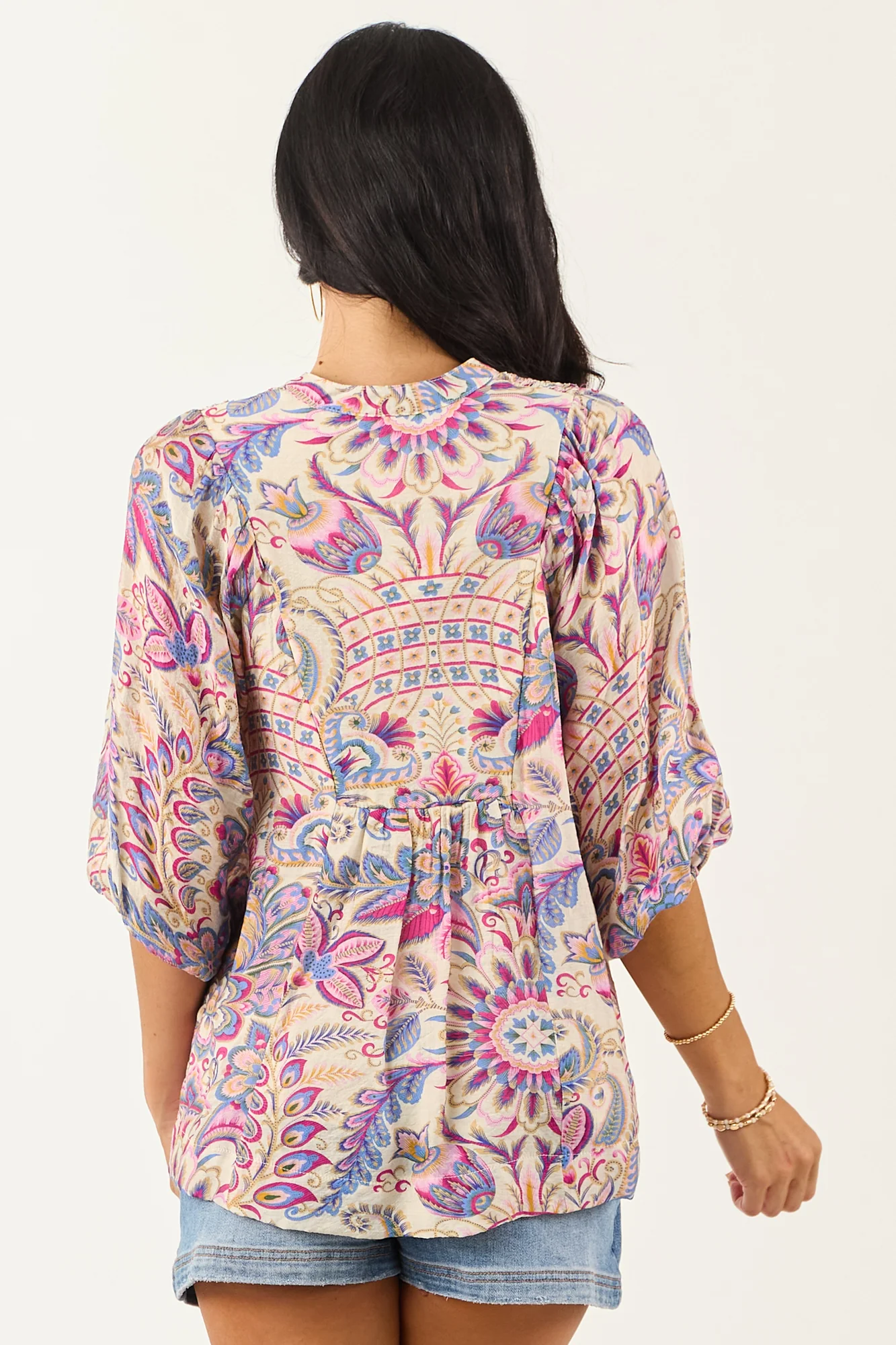 Boho Scarf Print Relaxed Half Sleeve Top