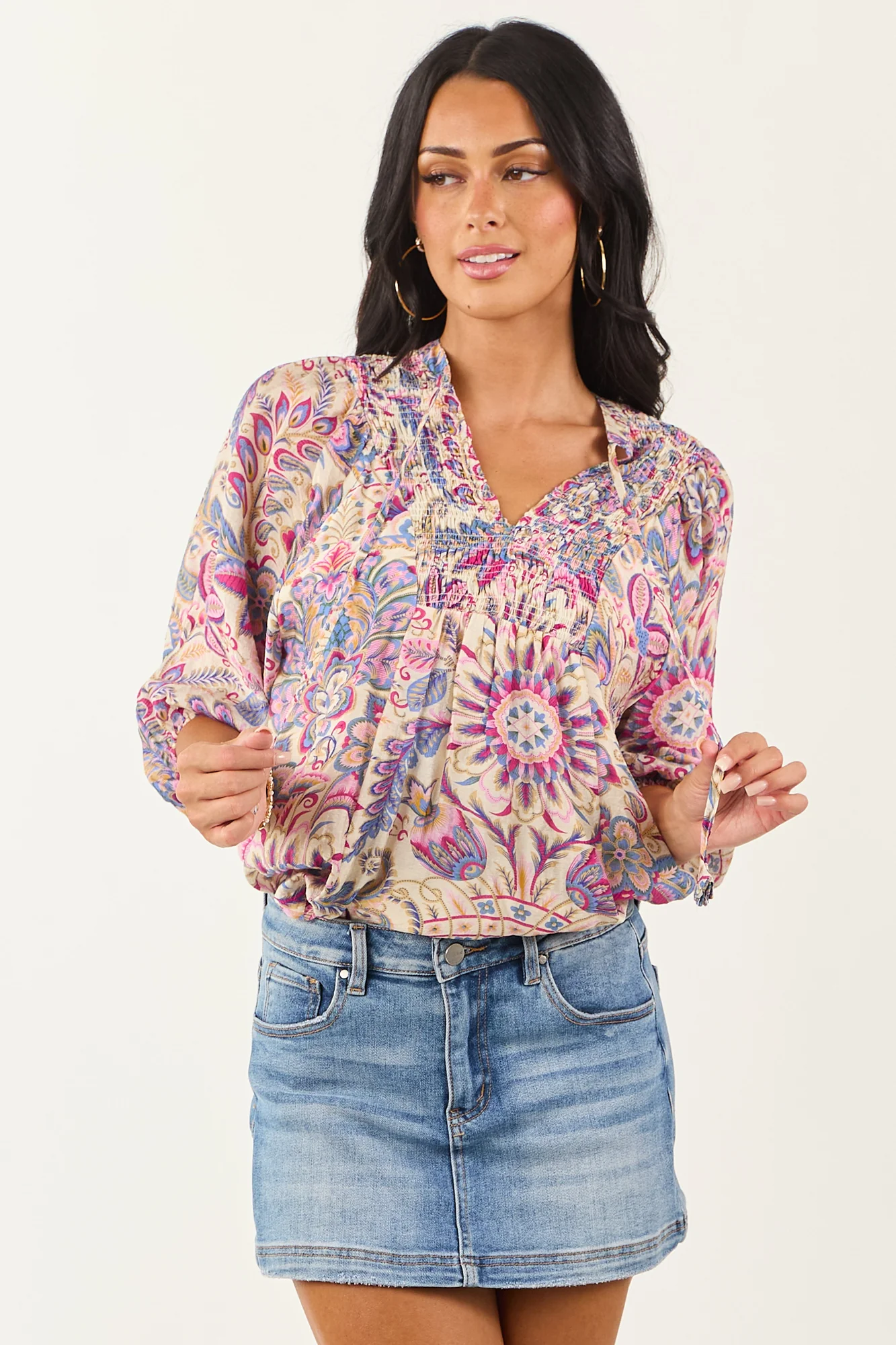 Boho Scarf Print Relaxed Half Sleeve Top