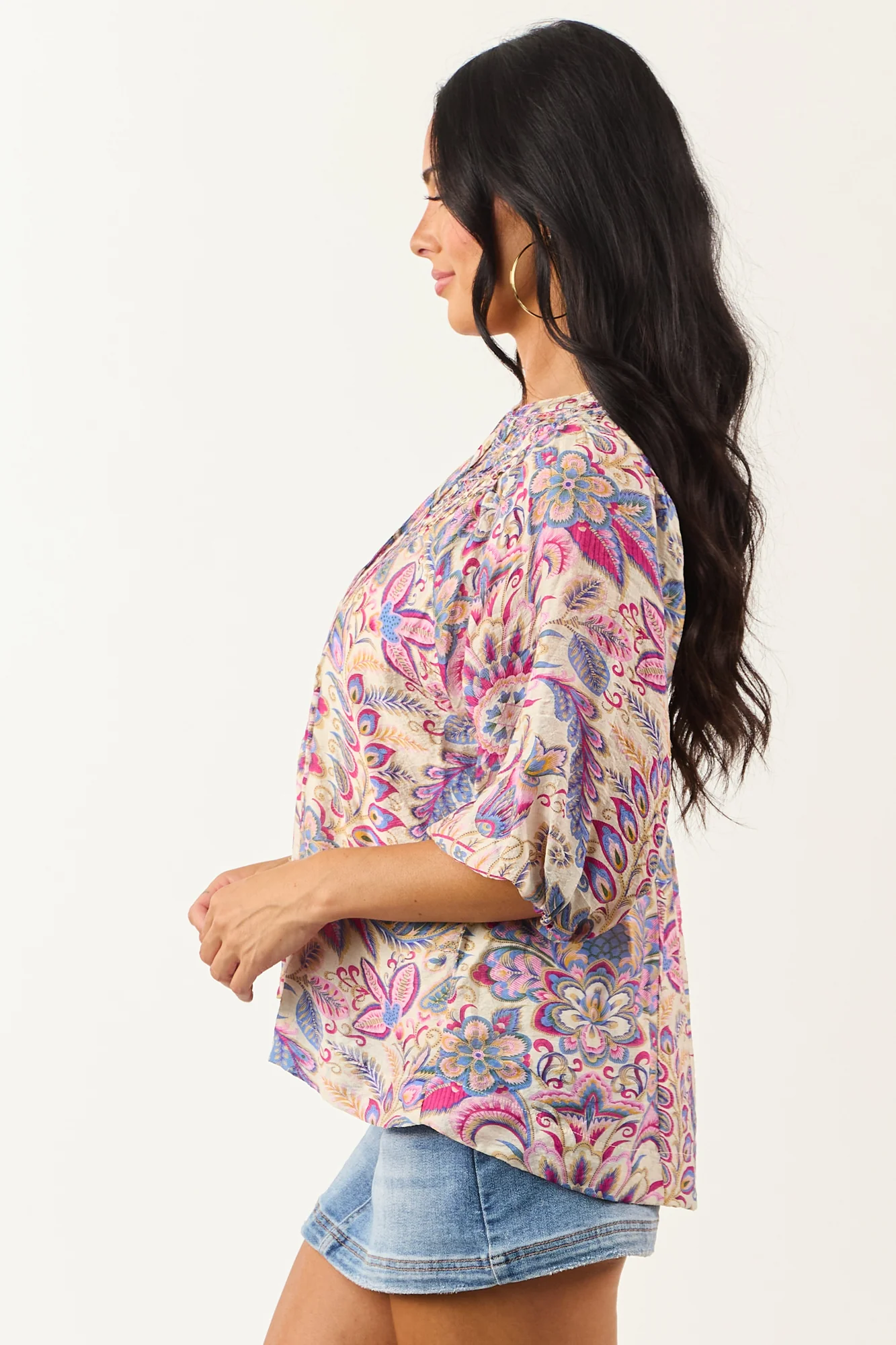 Boho Scarf Print Relaxed Half Sleeve Top