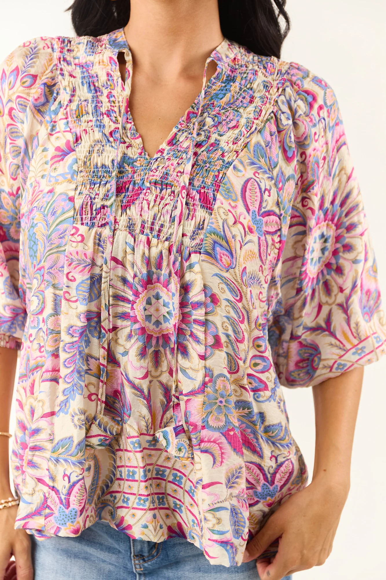 Boho Scarf Print Relaxed Half Sleeve Top