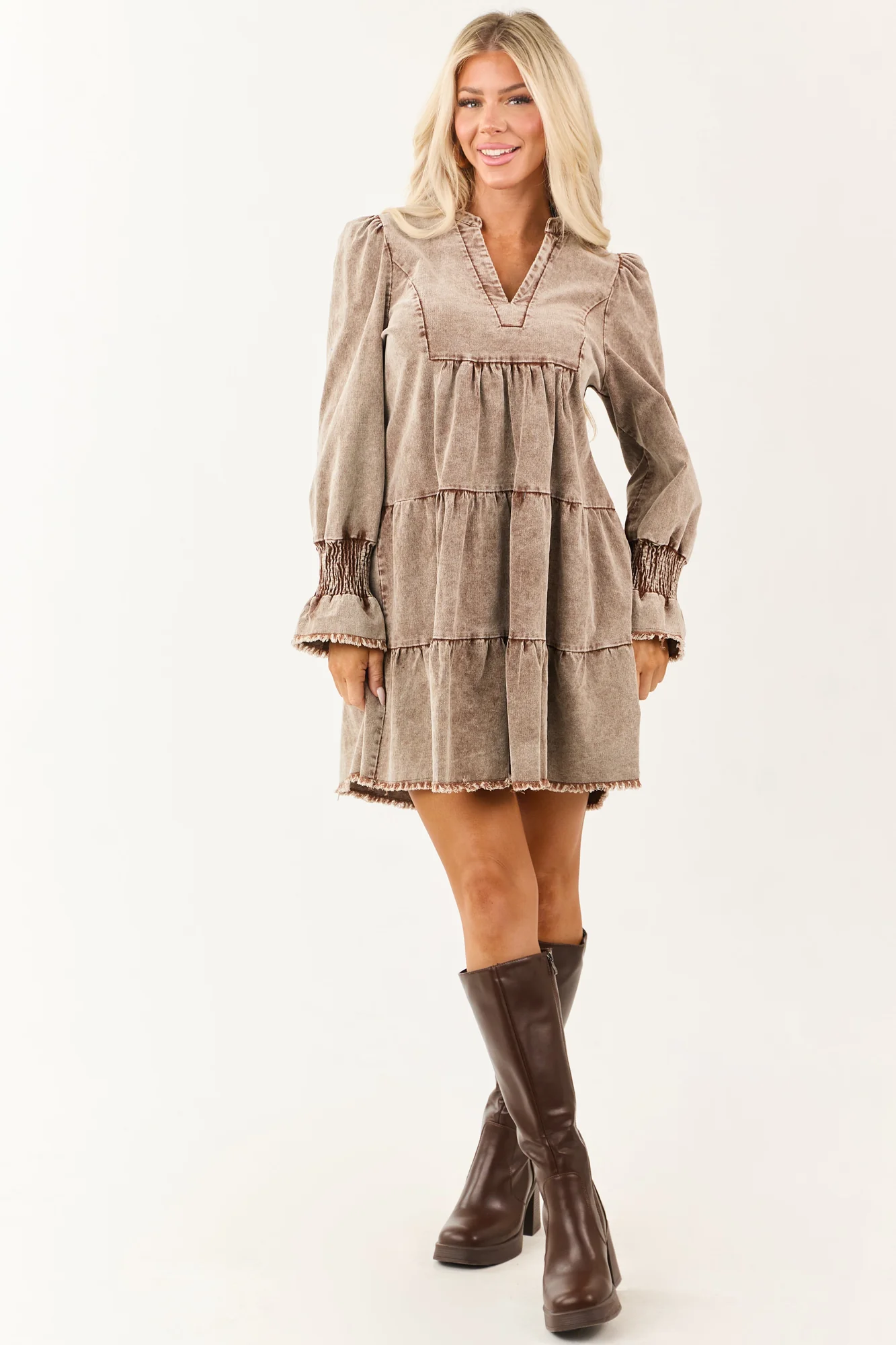 Earthy Brown Corduroy Tent Fit Mini Dress
