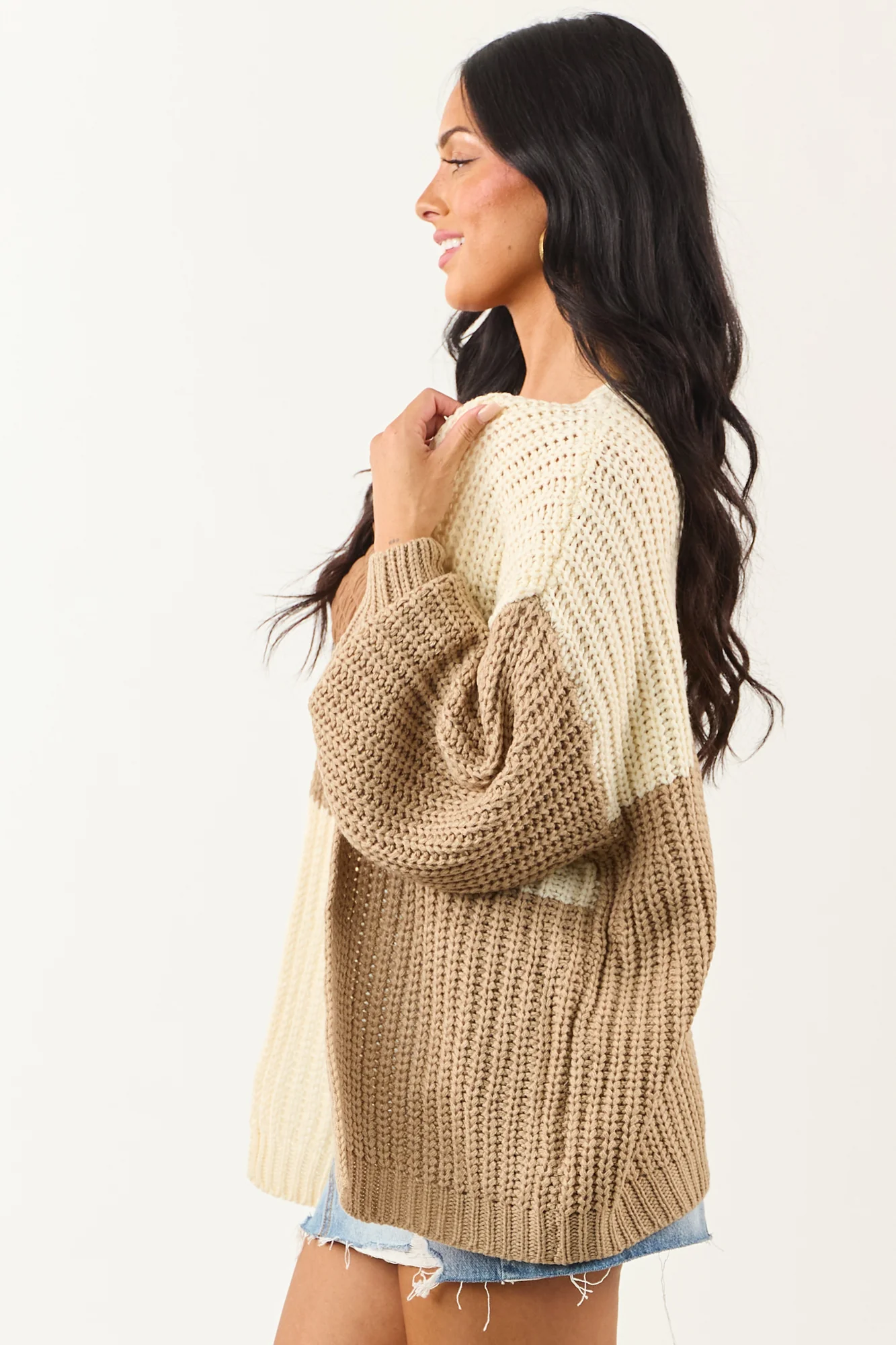 Neutral Rib Knit Open Front Cardigan