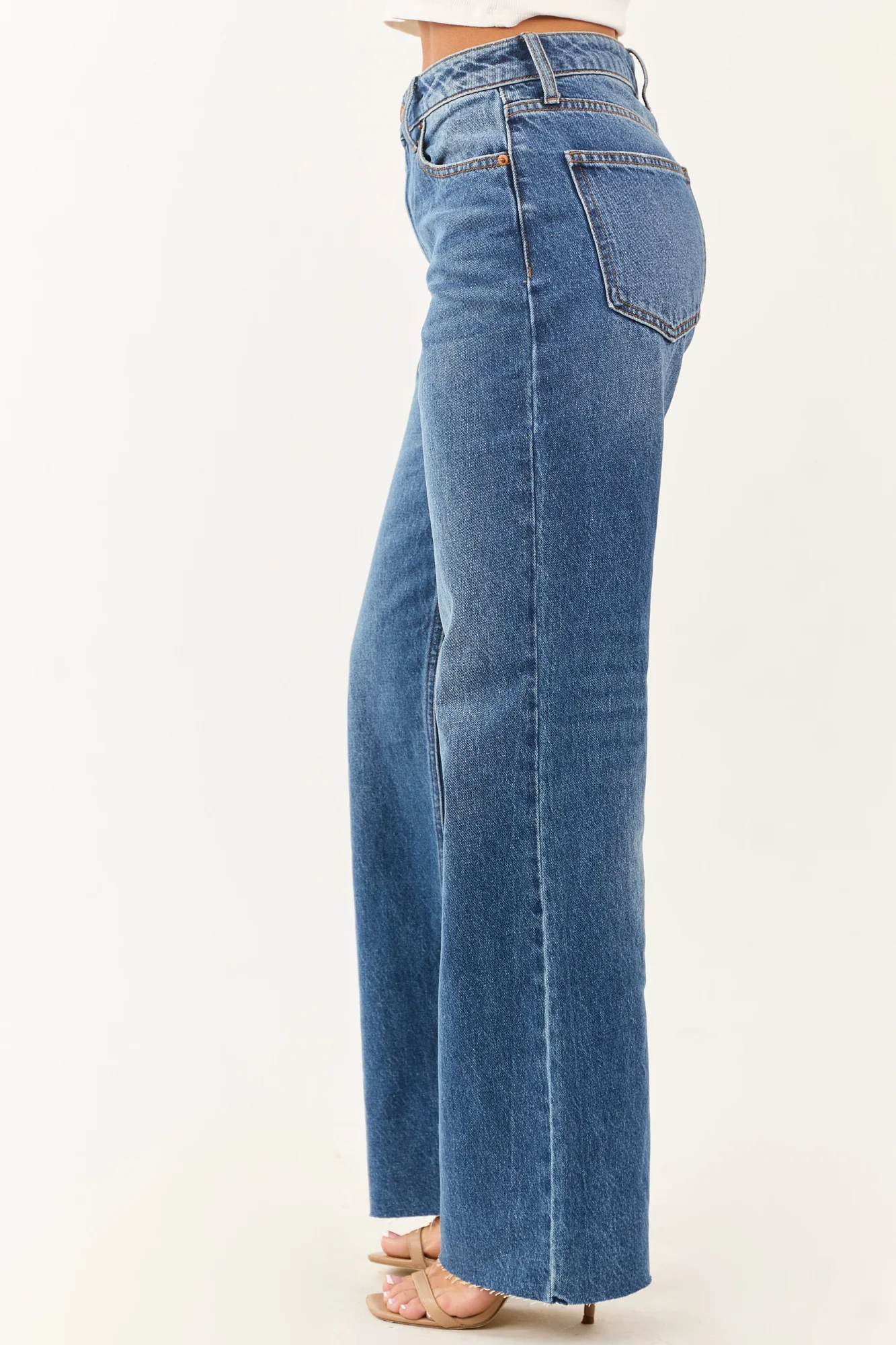 Medium Wash Relaxed Straight Cotton Denim Jeans