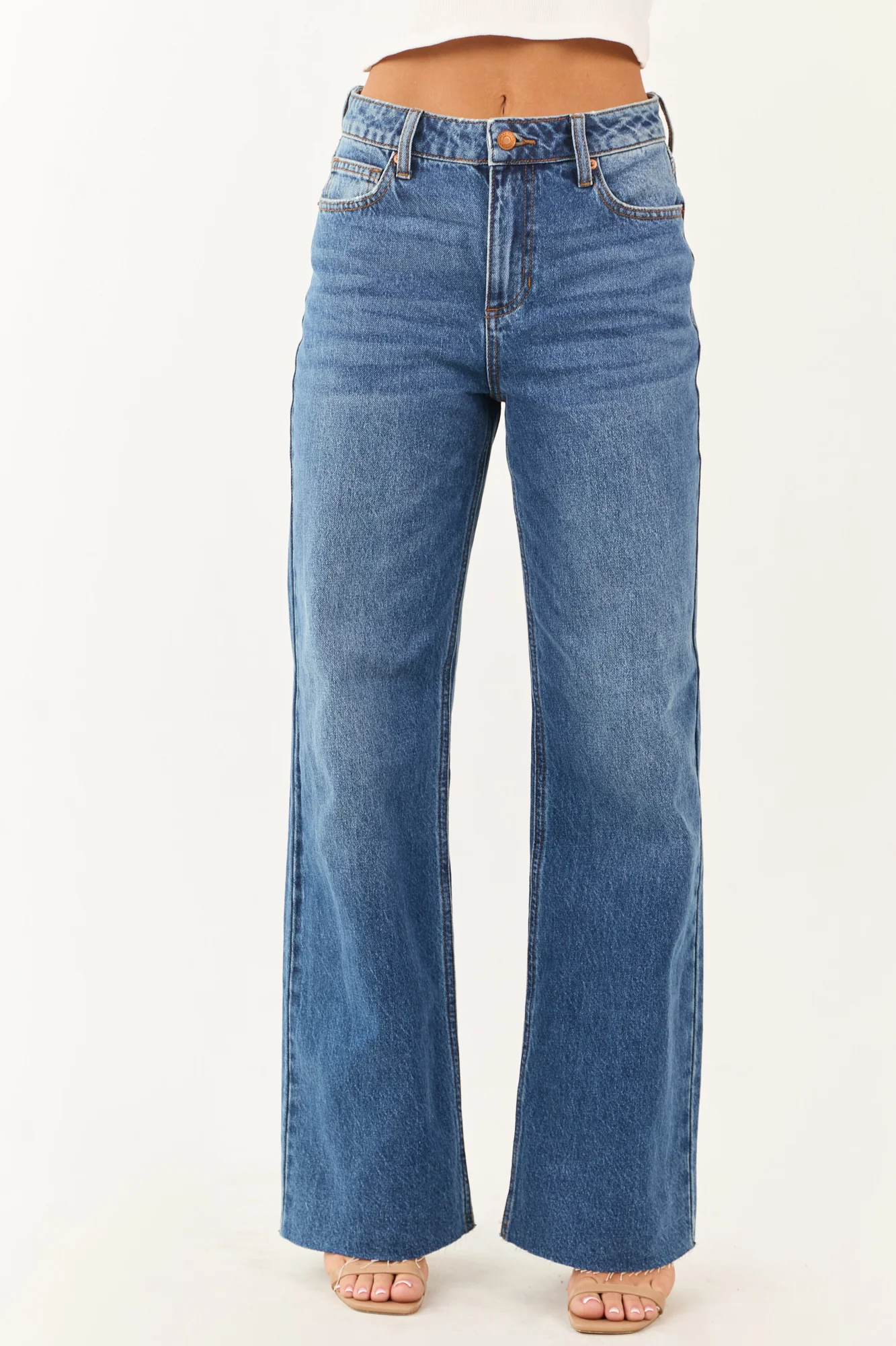 Medium Wash Relaxed Straight Cotton Denim Jeans