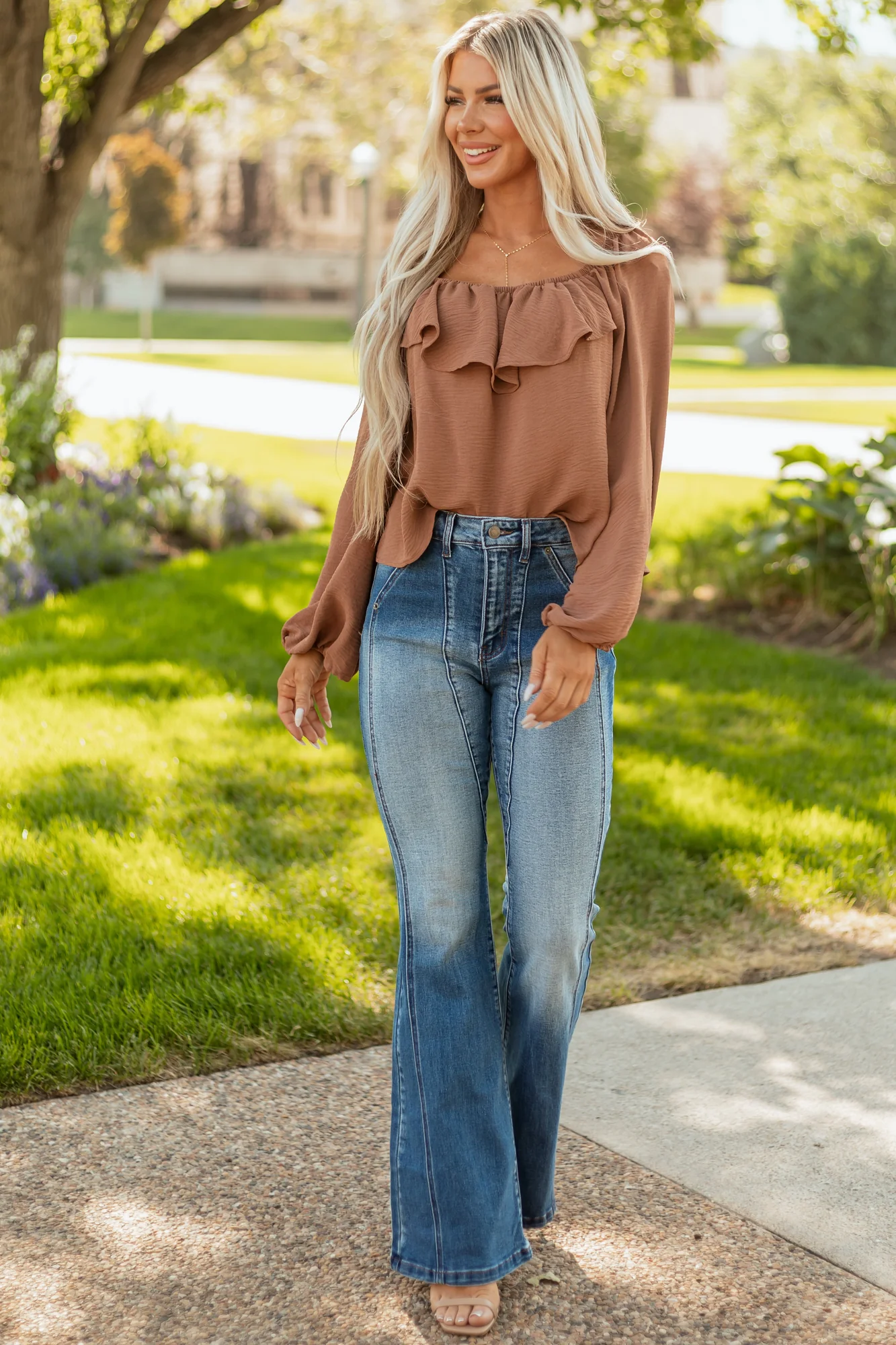 Stone Wash Flare Jeans High Rise Tall Fit