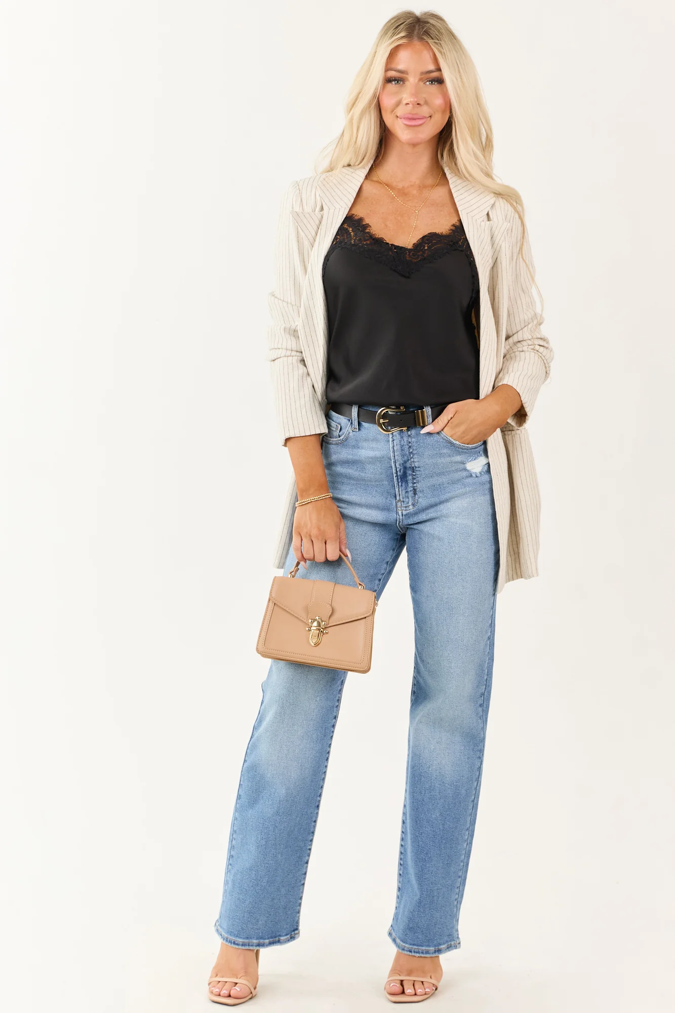 Light Wash High Rise Stretchy Straight Leg Dad Jeans