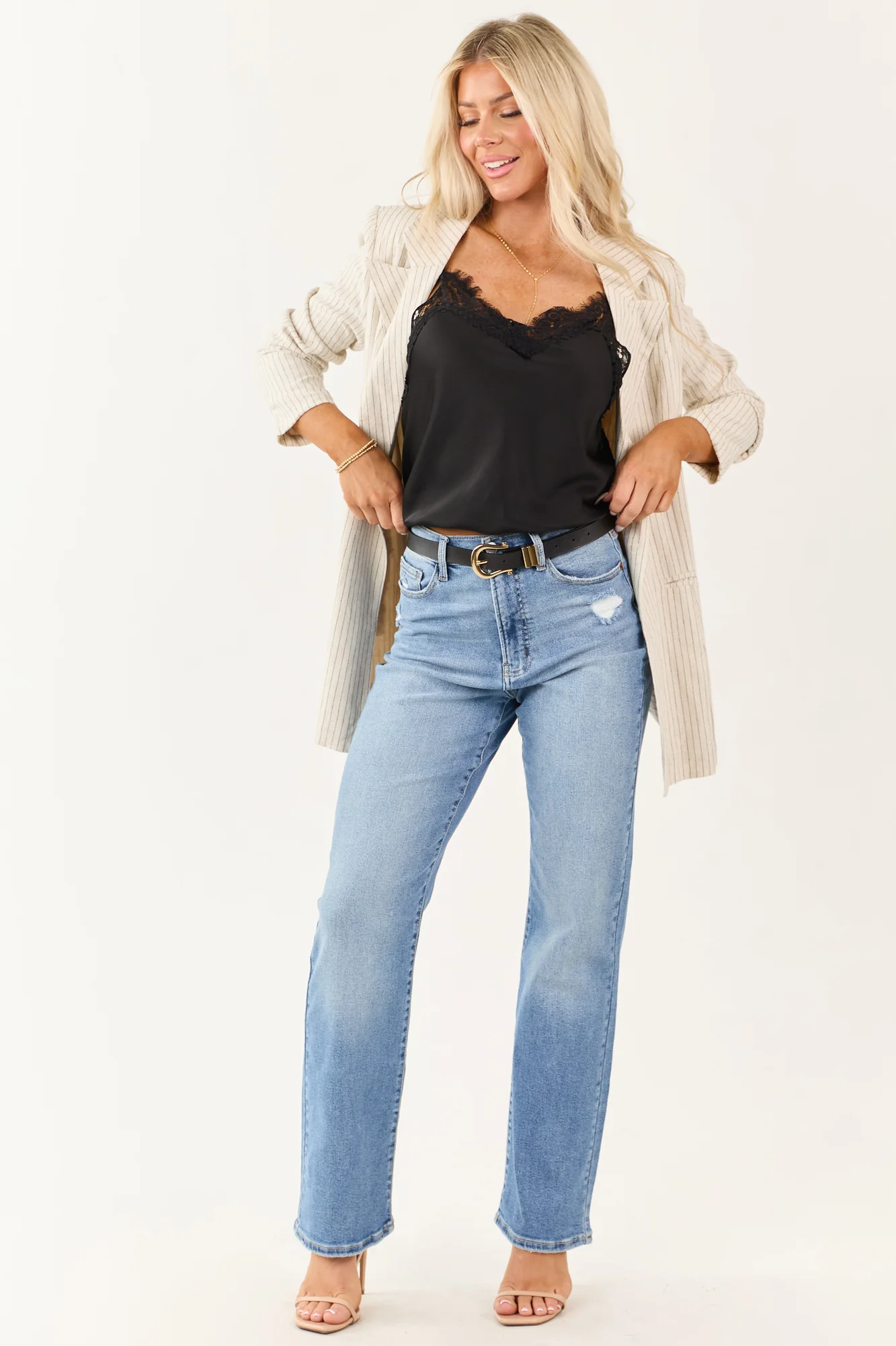 Light Wash High Rise Stretchy Straight Leg Dad Jeans