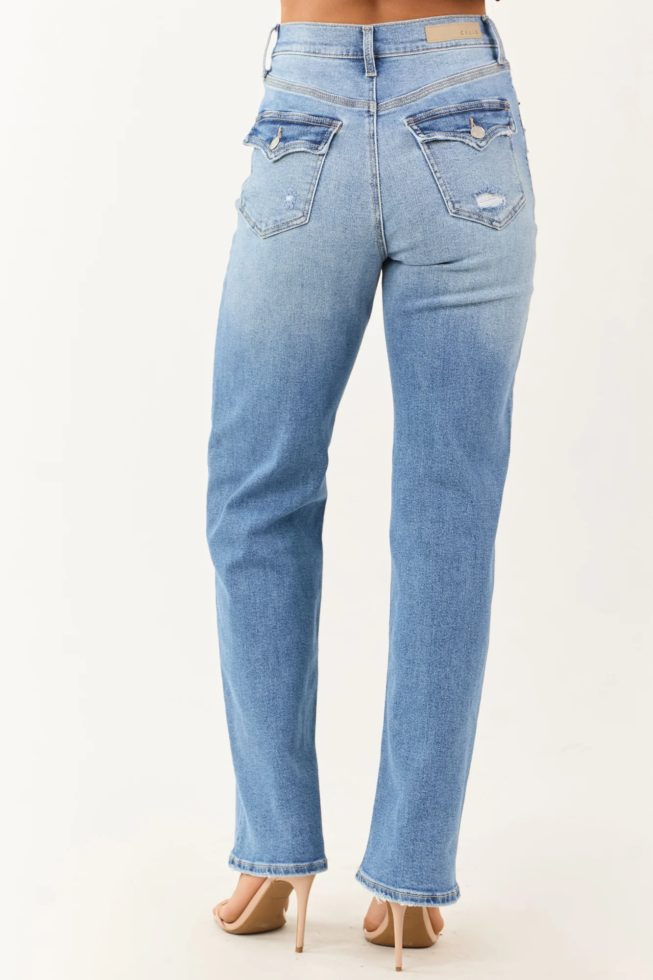 Light Wash High Rise Stretchy Straight Leg Dad Jeans