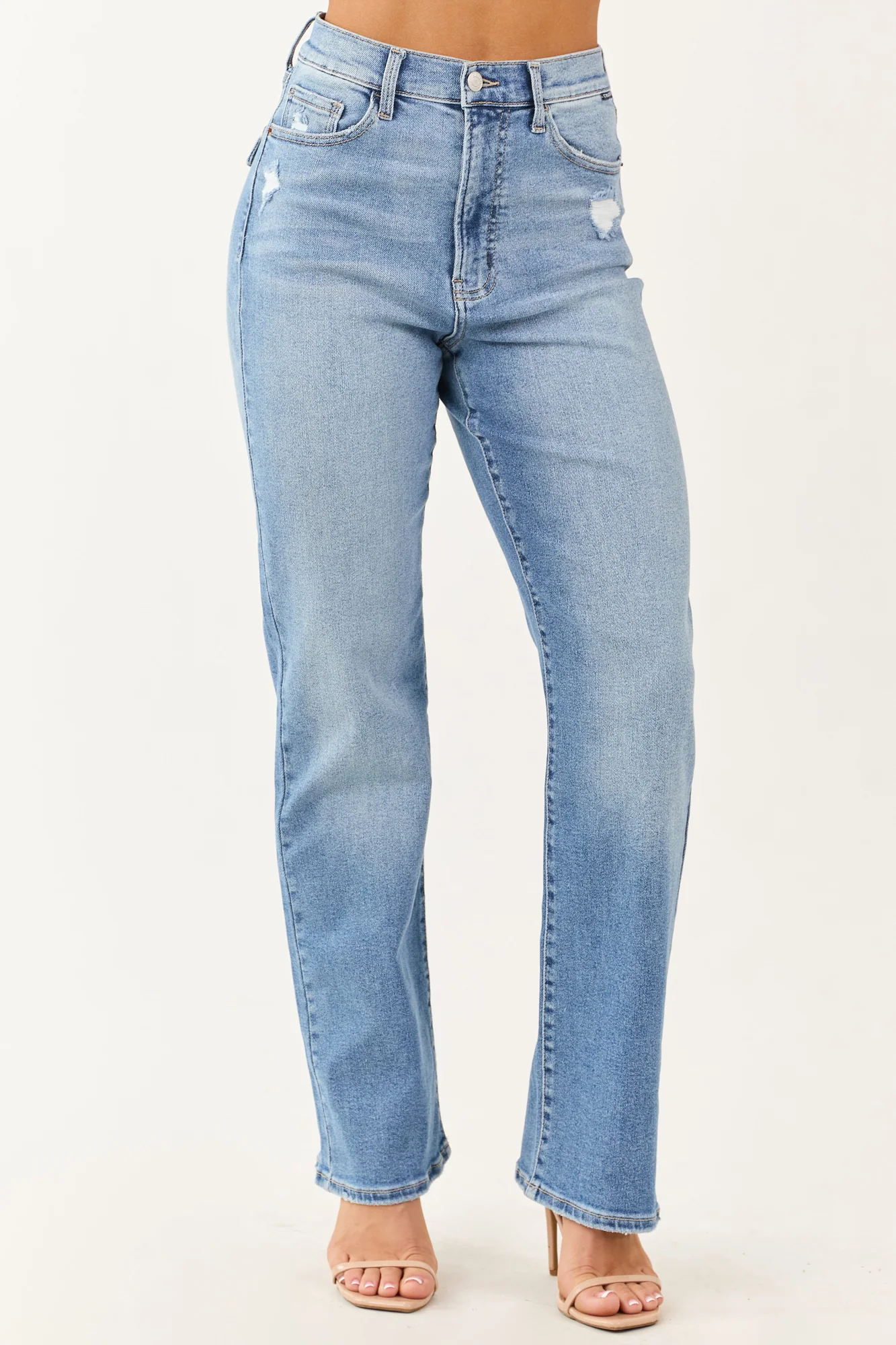 Light Wash High Rise Stretchy Straight Leg Dad Jeans