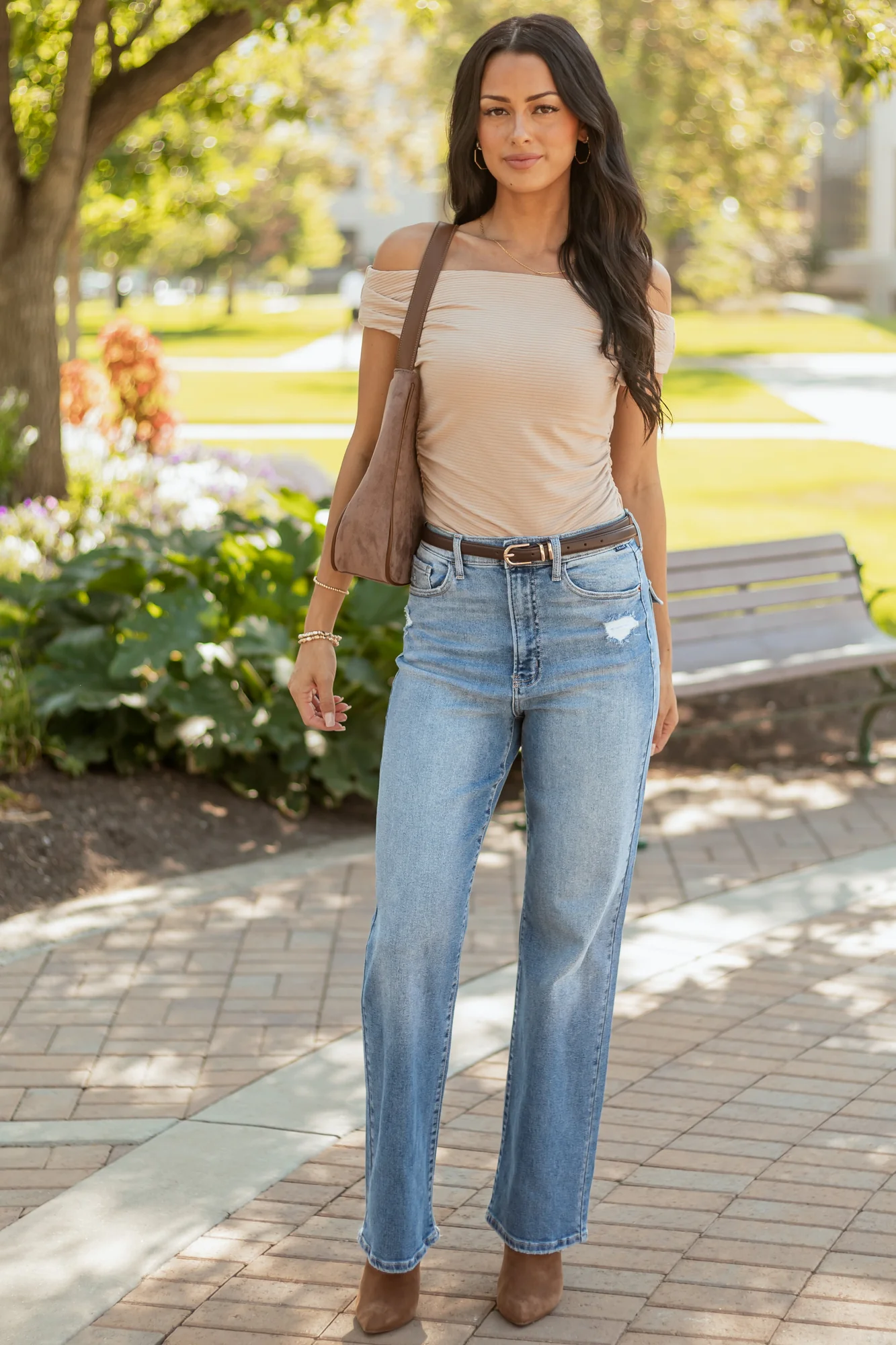 Light Wash High Rise Stretchy Straight Leg Dad Jeans