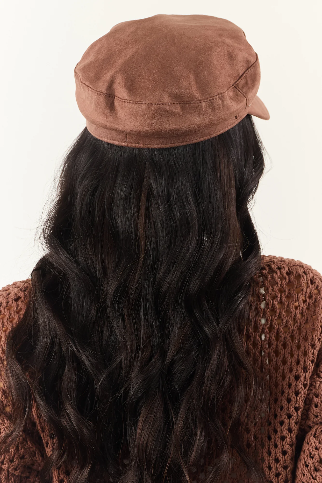 Brown Studded Beret Hat - Faux Suede Fashion Accessory