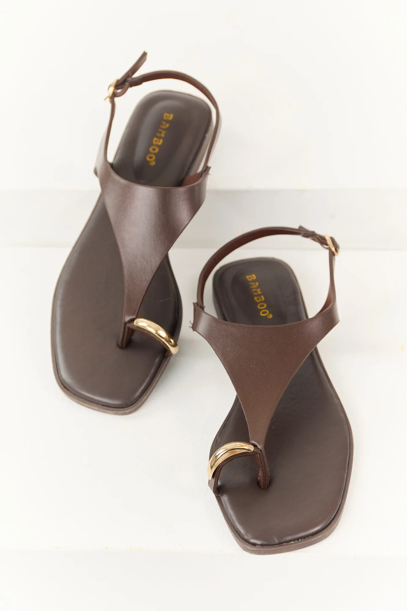 Brown Faux Leather Toe Ring Sandals - Chic and Comfortable