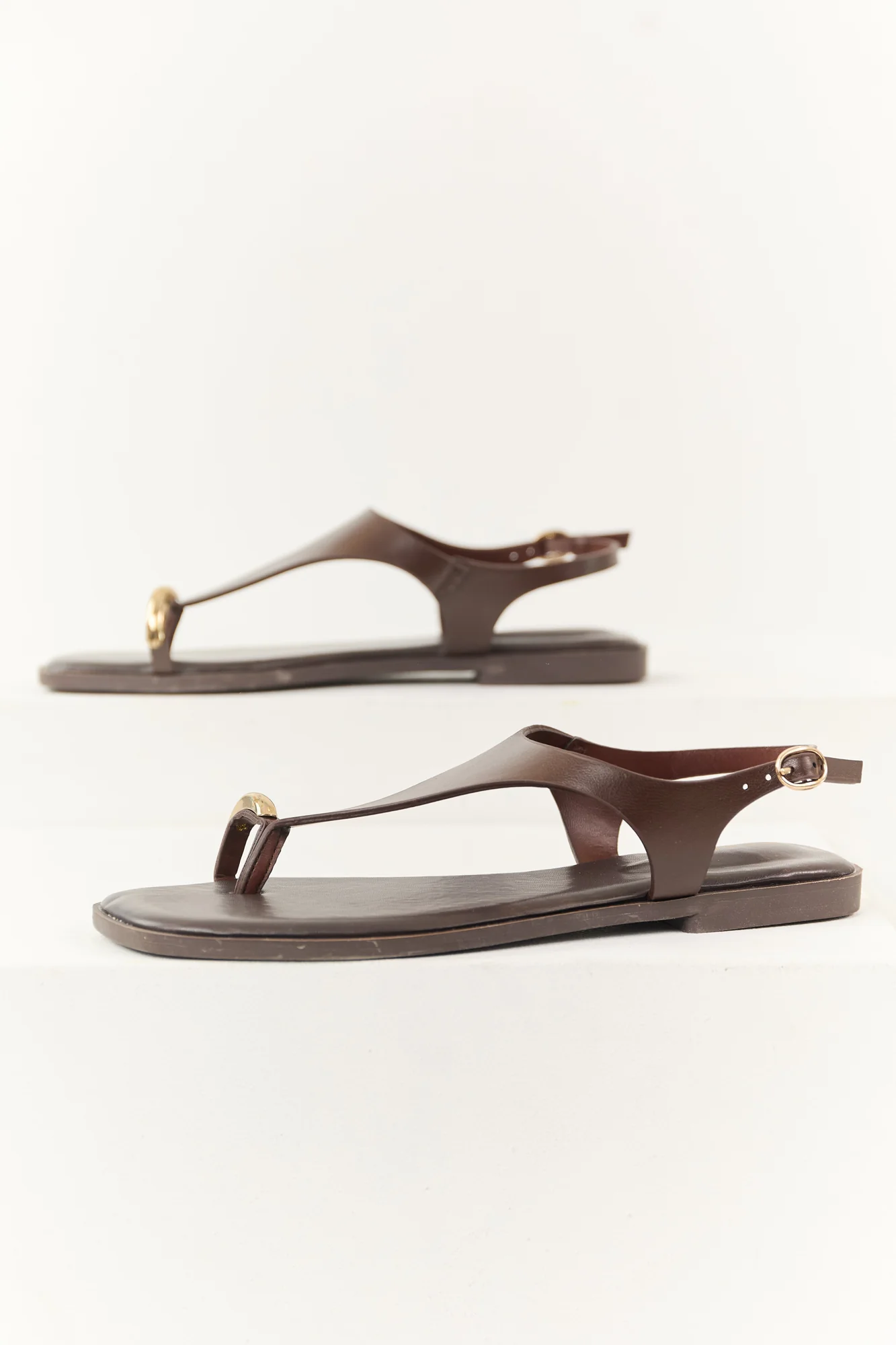Brown Faux Leather Toe Ring Sandals - Chic and Comfortable