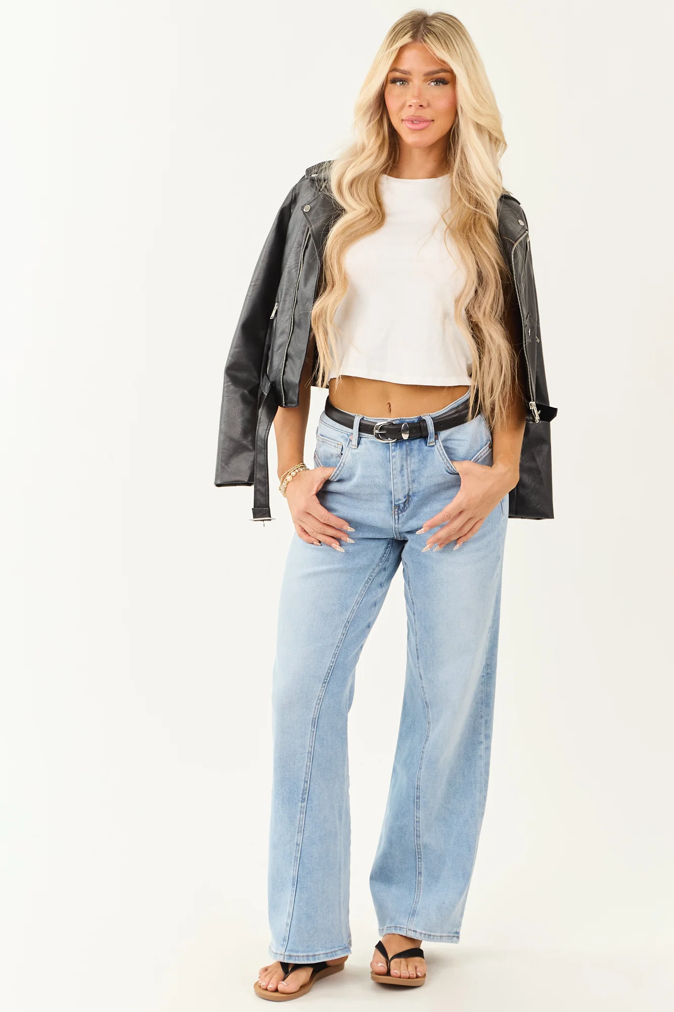 Light Wash Stretchy Wide Leg Jeans