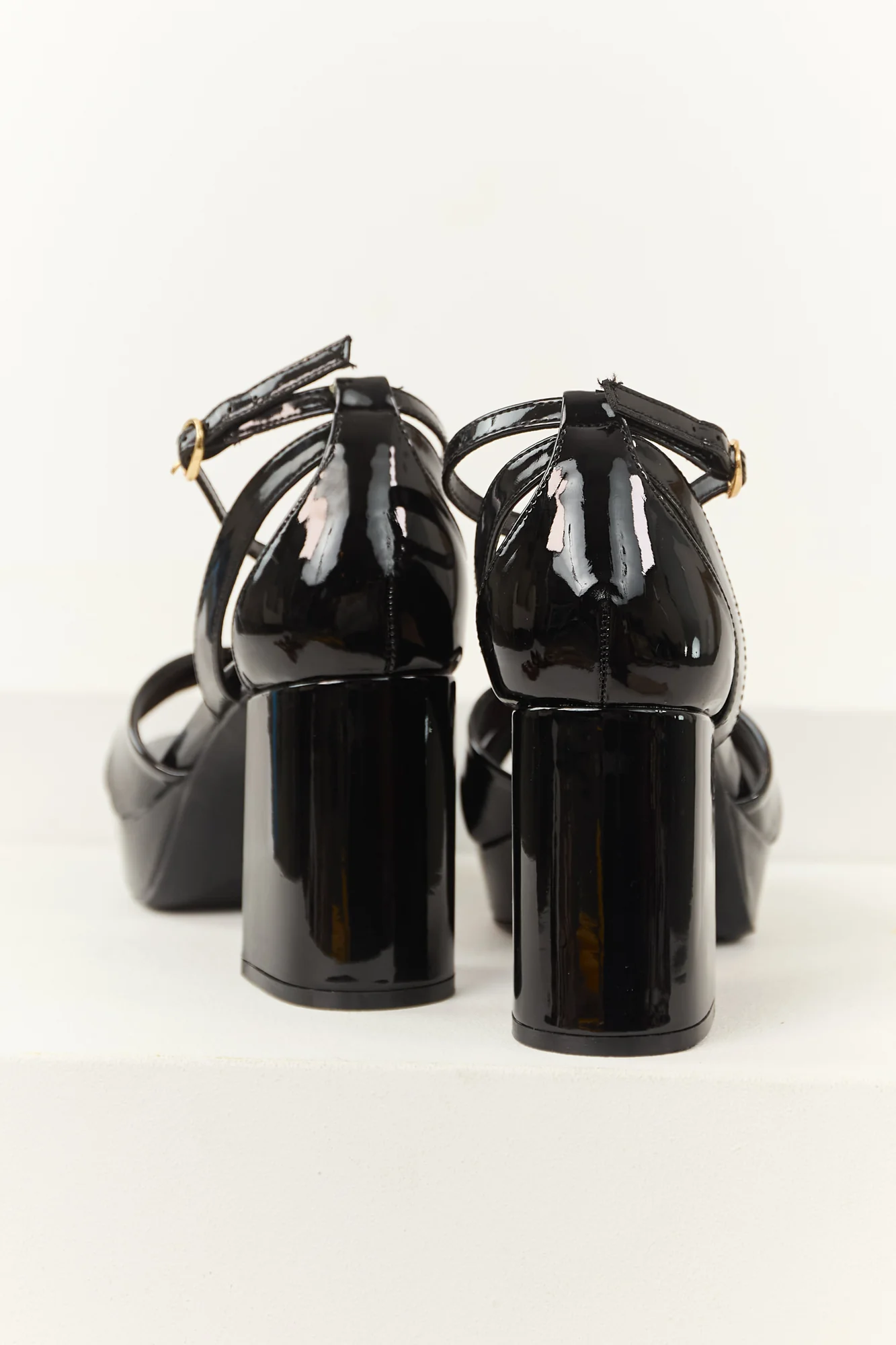 Womens Black Patent Platform Block Heel Sandals