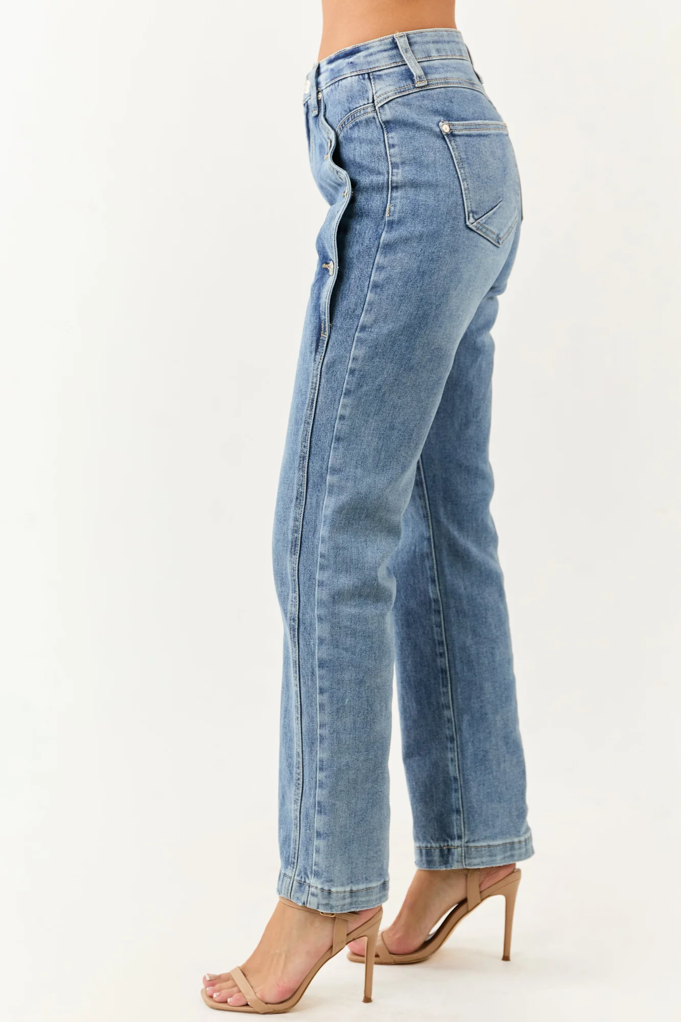 Medium Wash Tummy Control Straight Leg Blue Denim Jeans