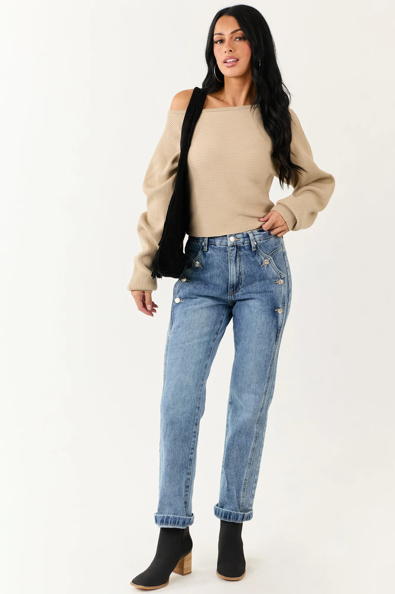 Medium Wash Tummy Control Straight Leg Blue Denim Jeans