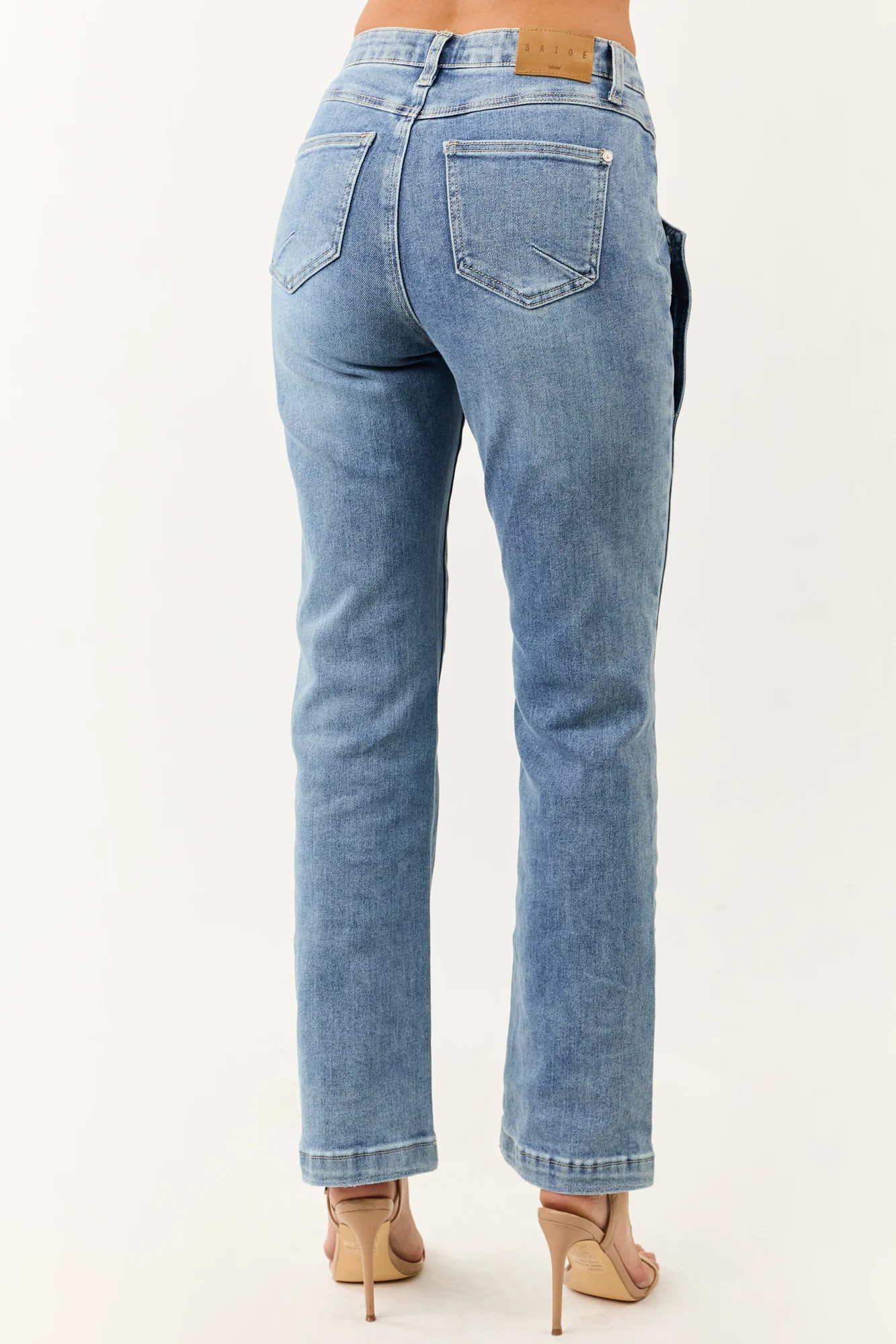 Medium Wash Tummy Control Straight Leg Blue Denim Jeans