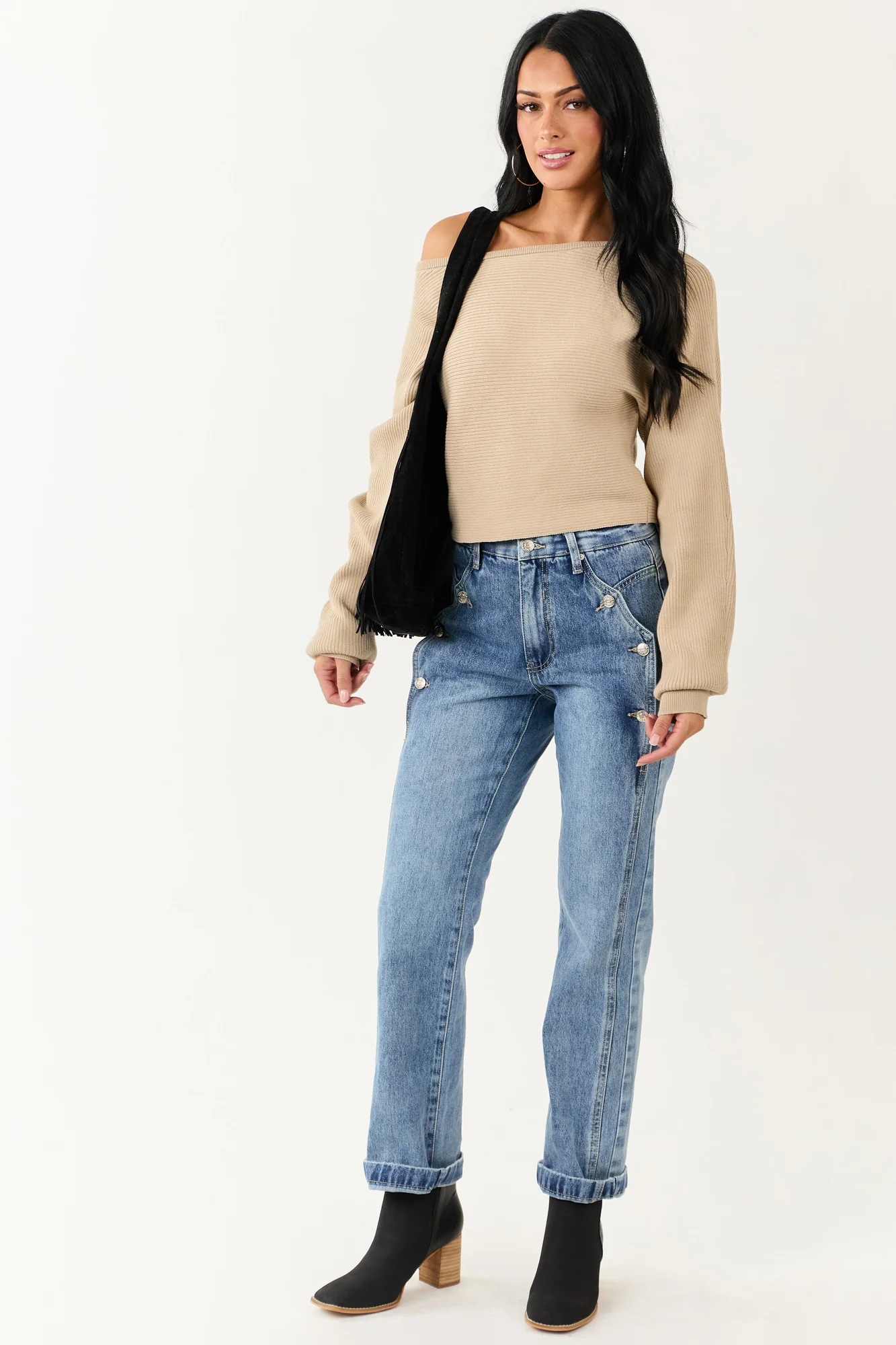 Medium Wash Tummy Control Straight Leg Blue Denim Jeans