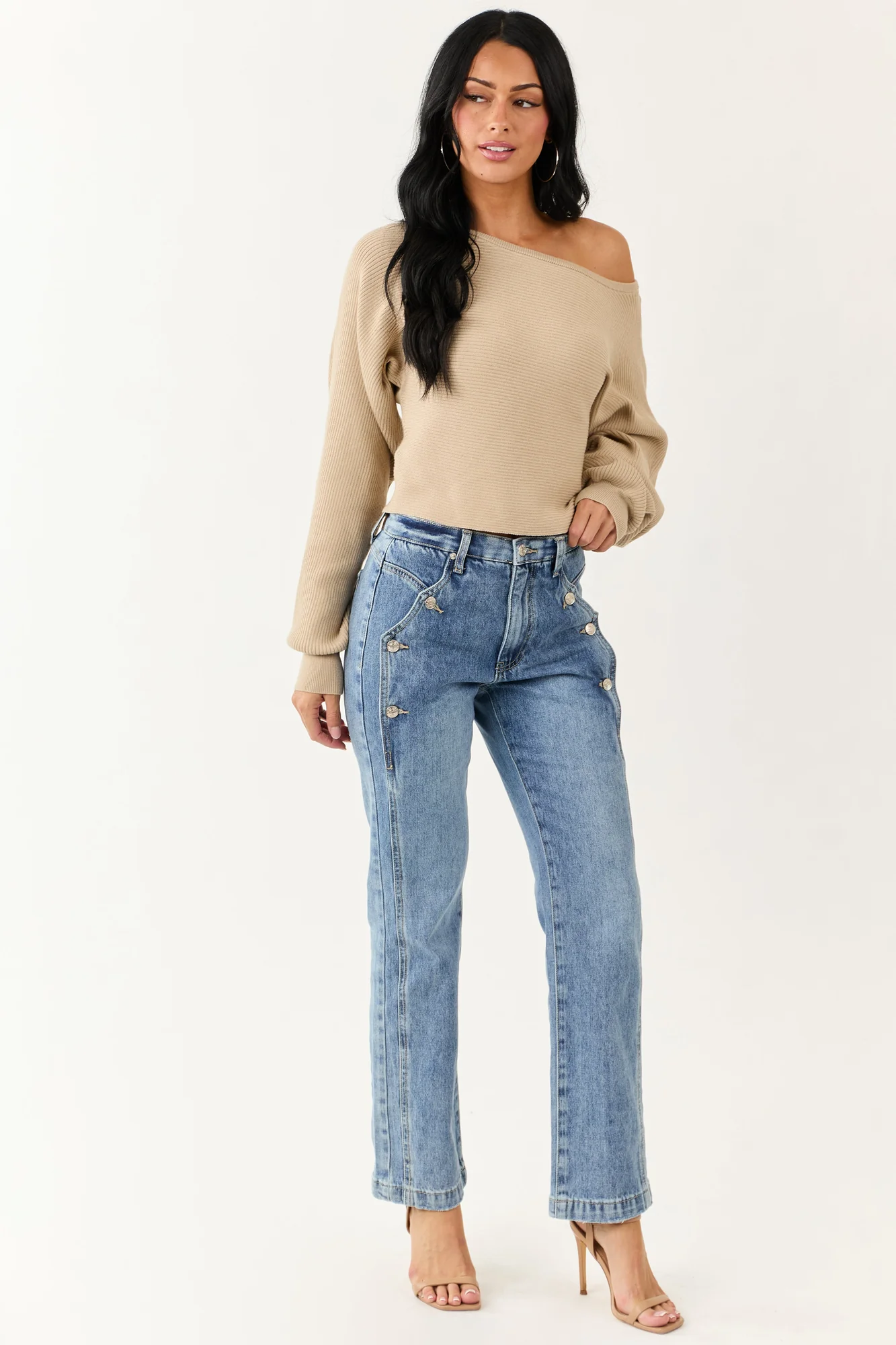 Medium Wash Tummy Control Straight Leg Blue Denim Jeans