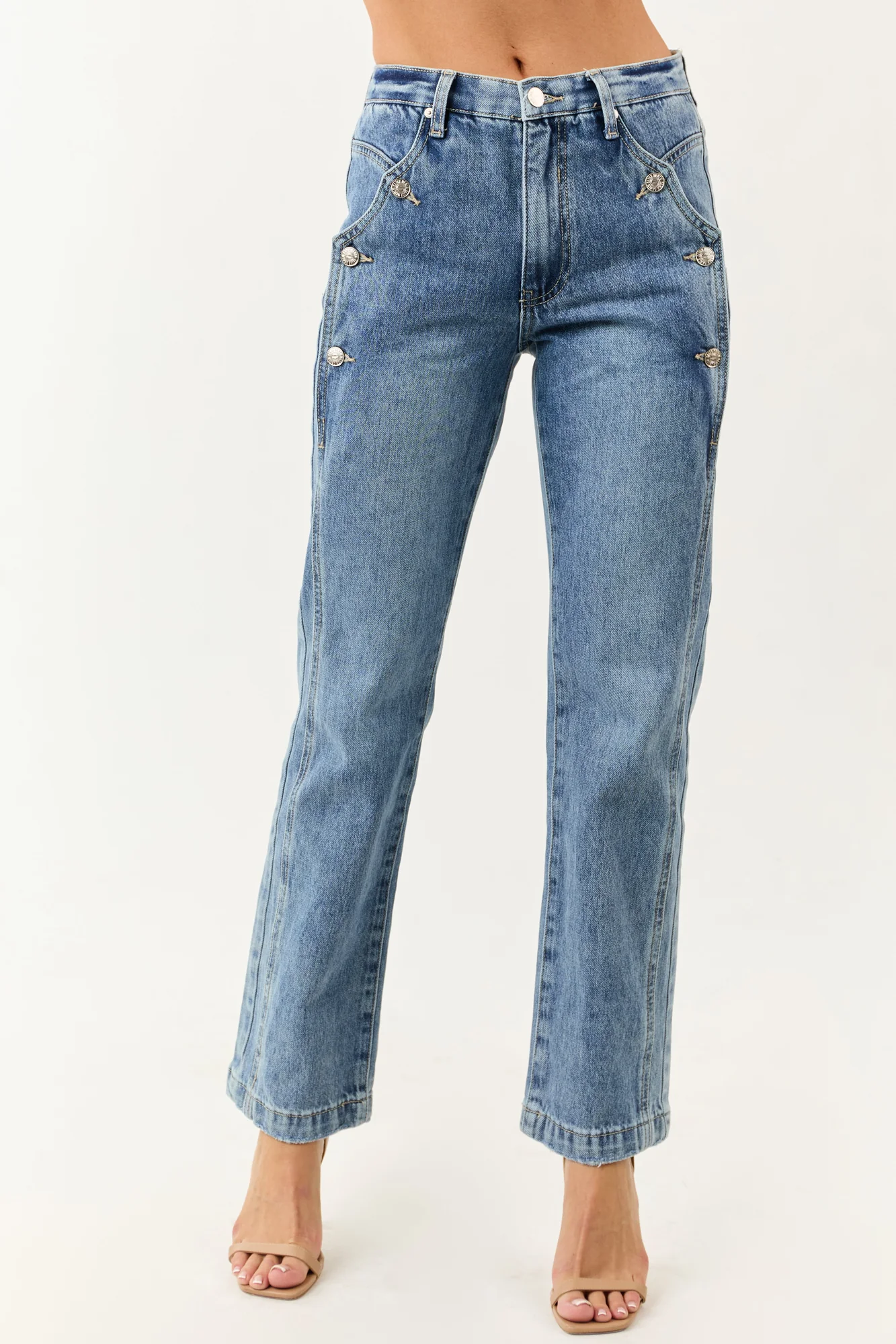 Medium Wash Tummy Control Straight Leg Blue Denim Jeans