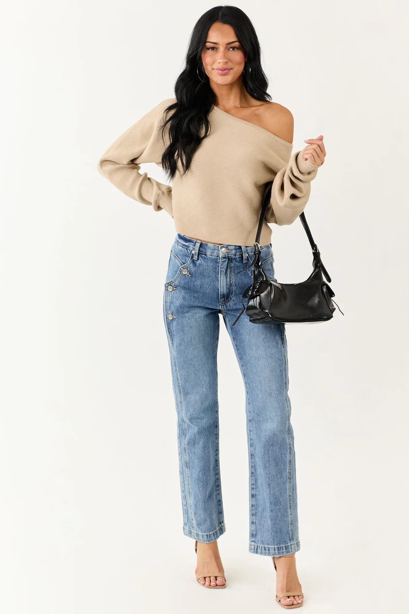 Medium Wash Tummy Control Straight Leg Blue Denim Jeans