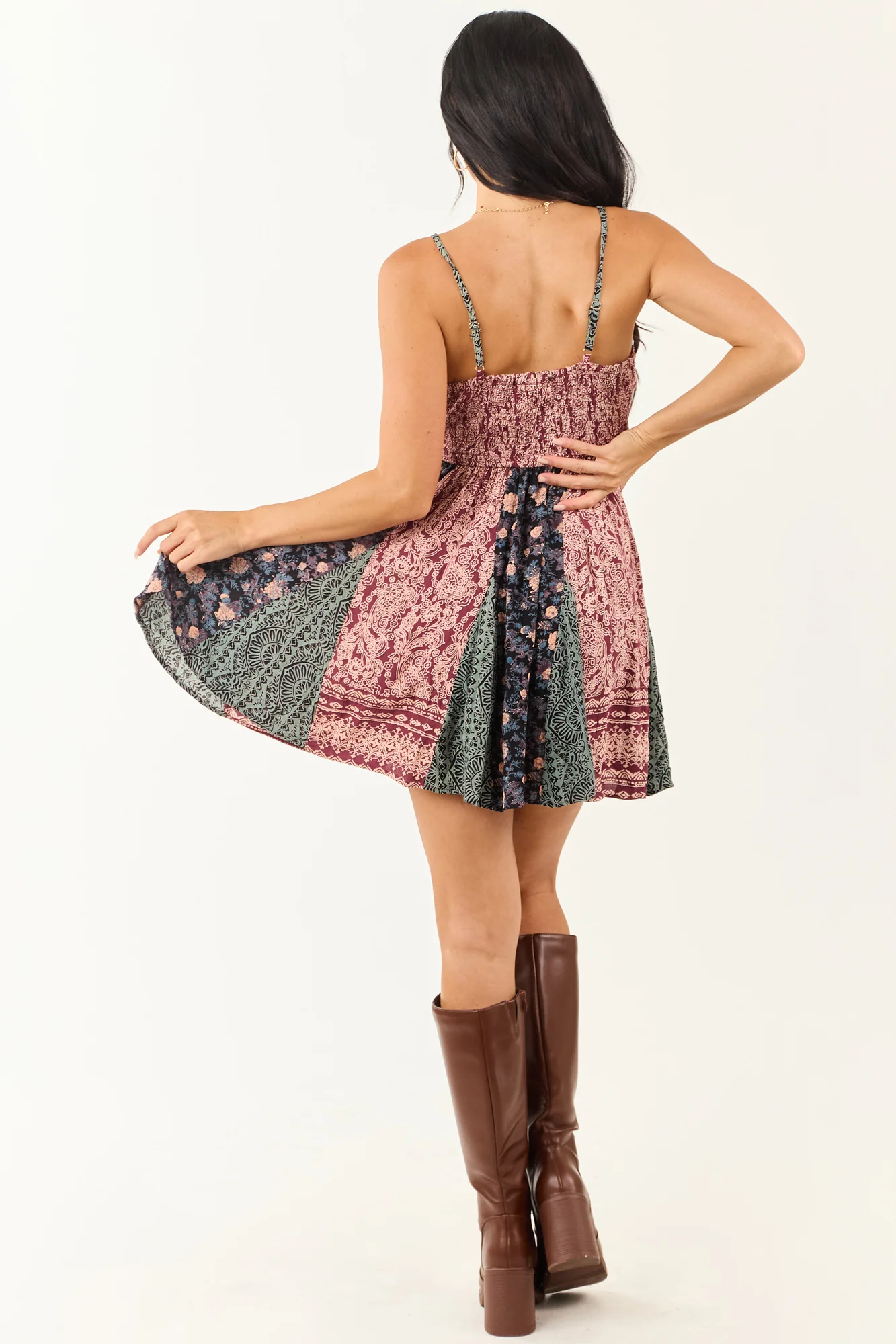 Berry Abstract Colorblock Sleeveless Mini Dress