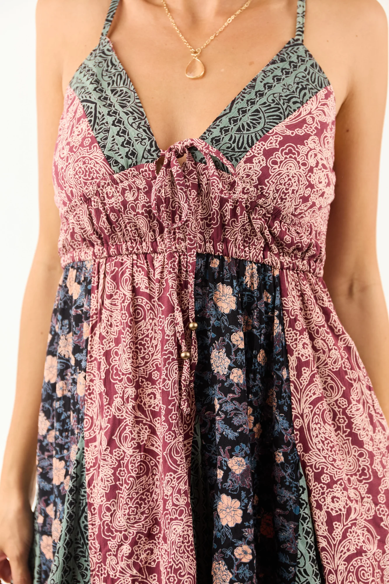 Berry Abstract Colorblock Sleeveless Mini Dress