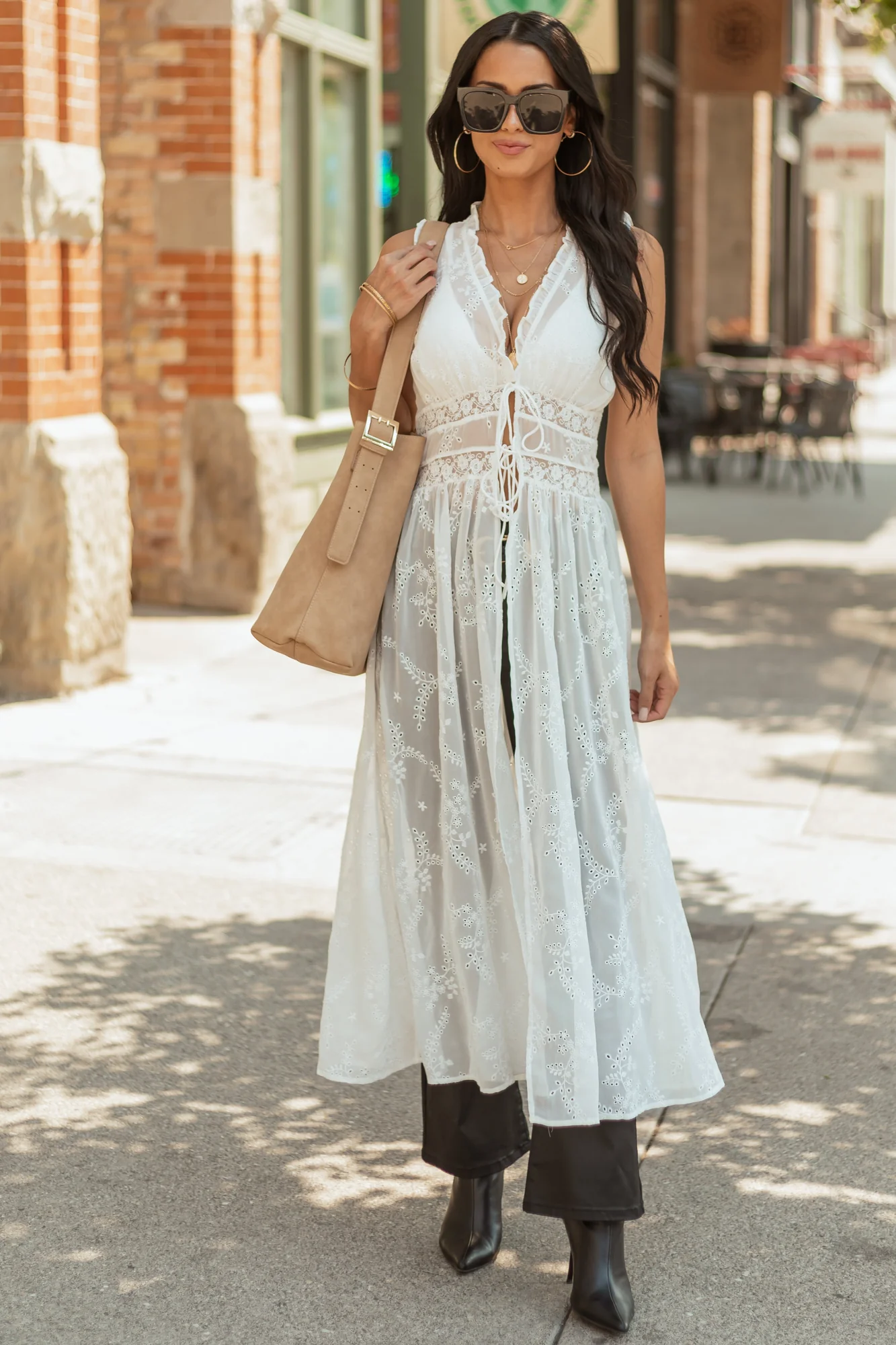 White Lace Embroidered Duster Vest