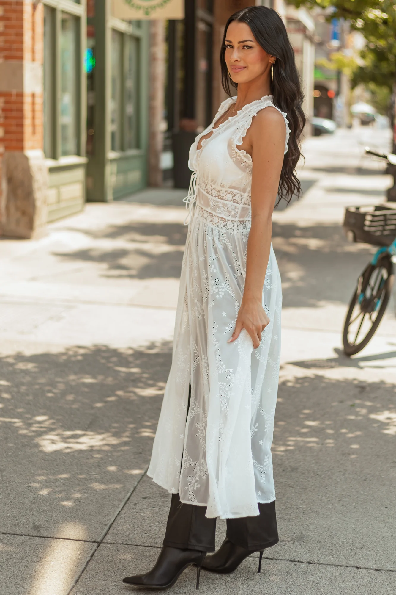 White Lace Embroidered Duster Vest