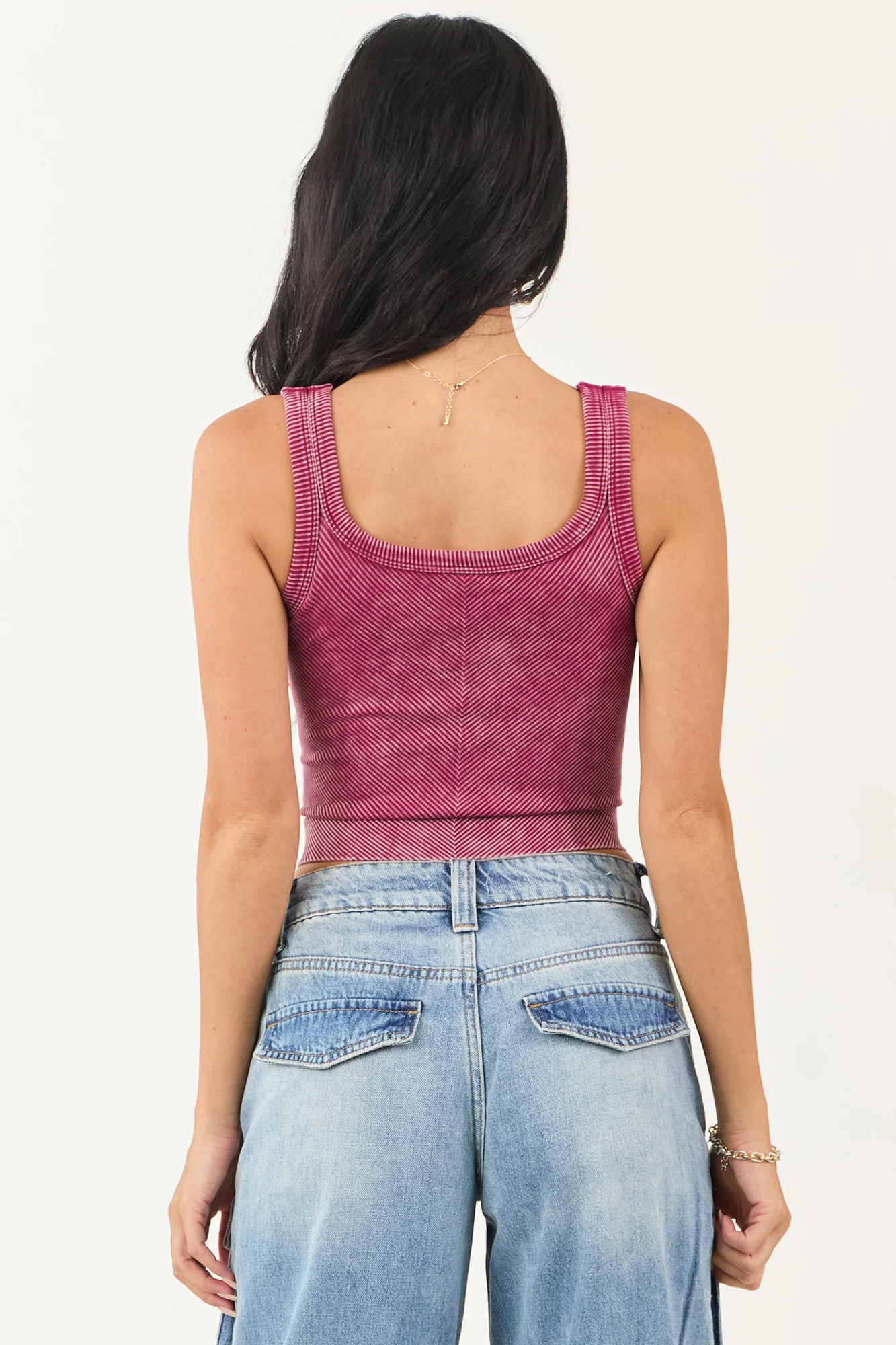 Pink Ribbed Knit Cropped Tank Top