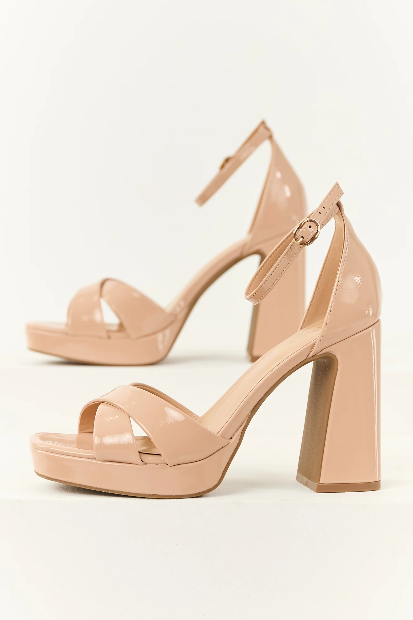 Taupe Patent Faux Leather High Heel Sandals