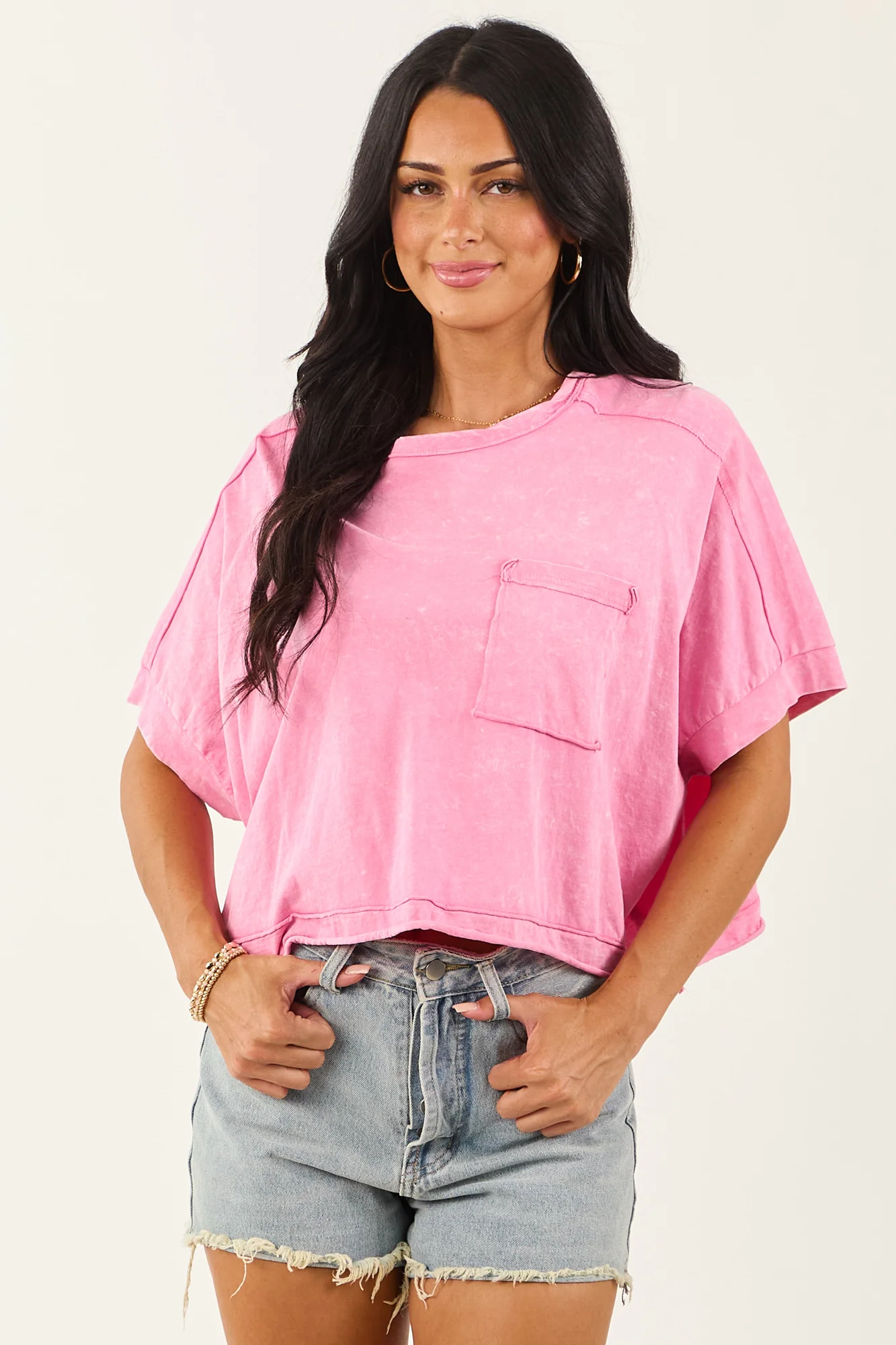 Bubblegum Washed Cotton Oversized Tee