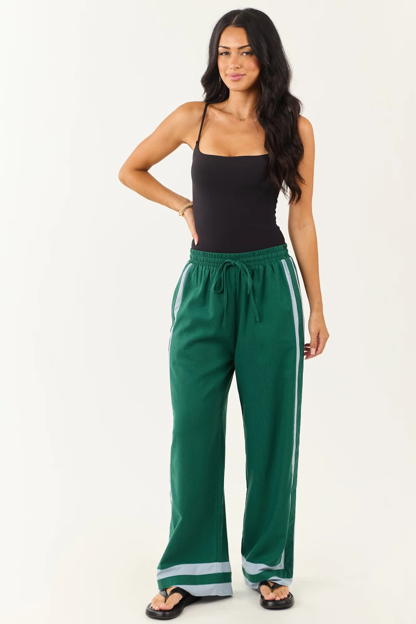Hunter Green Linen Blend Wide Leg Pants
