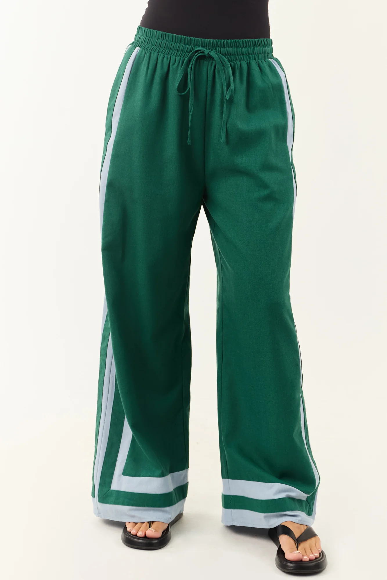 Hunter Green Linen Blend Wide Leg Pants