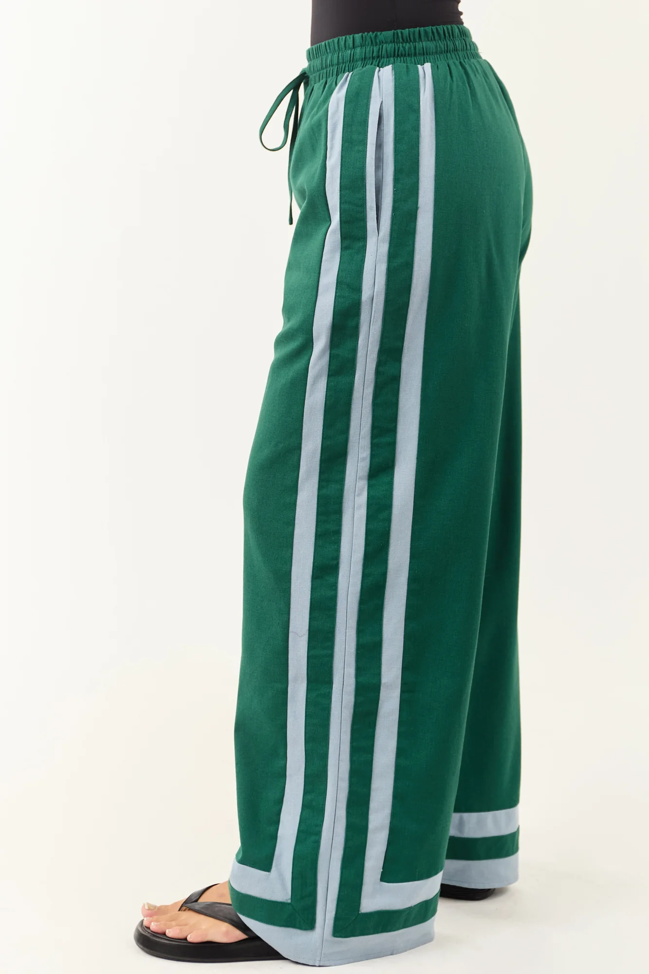 Hunter Green Linen Blend Wide Leg Pants