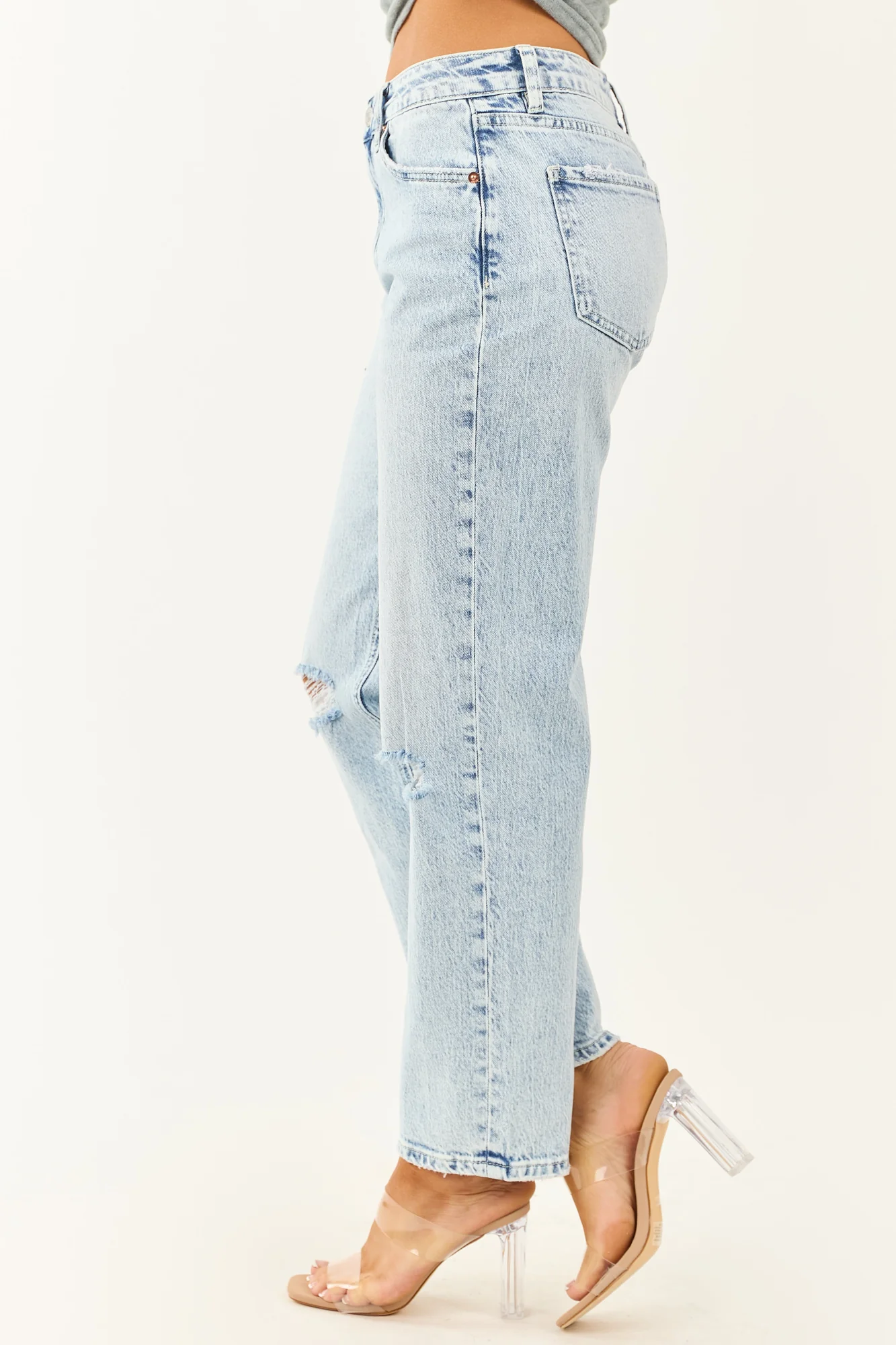 Light Acid Wash High Rise Straight Leg Jeans