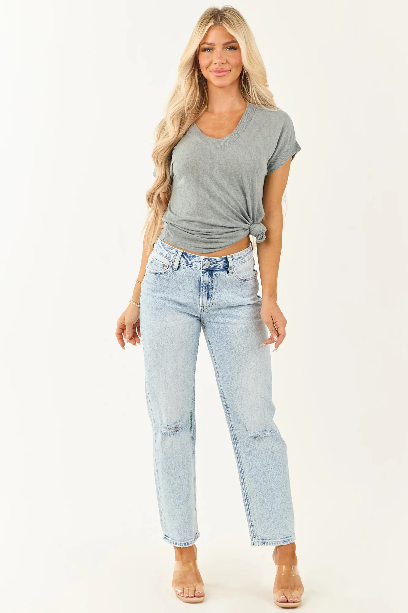 Light Acid Wash High Rise Straight Leg Jeans